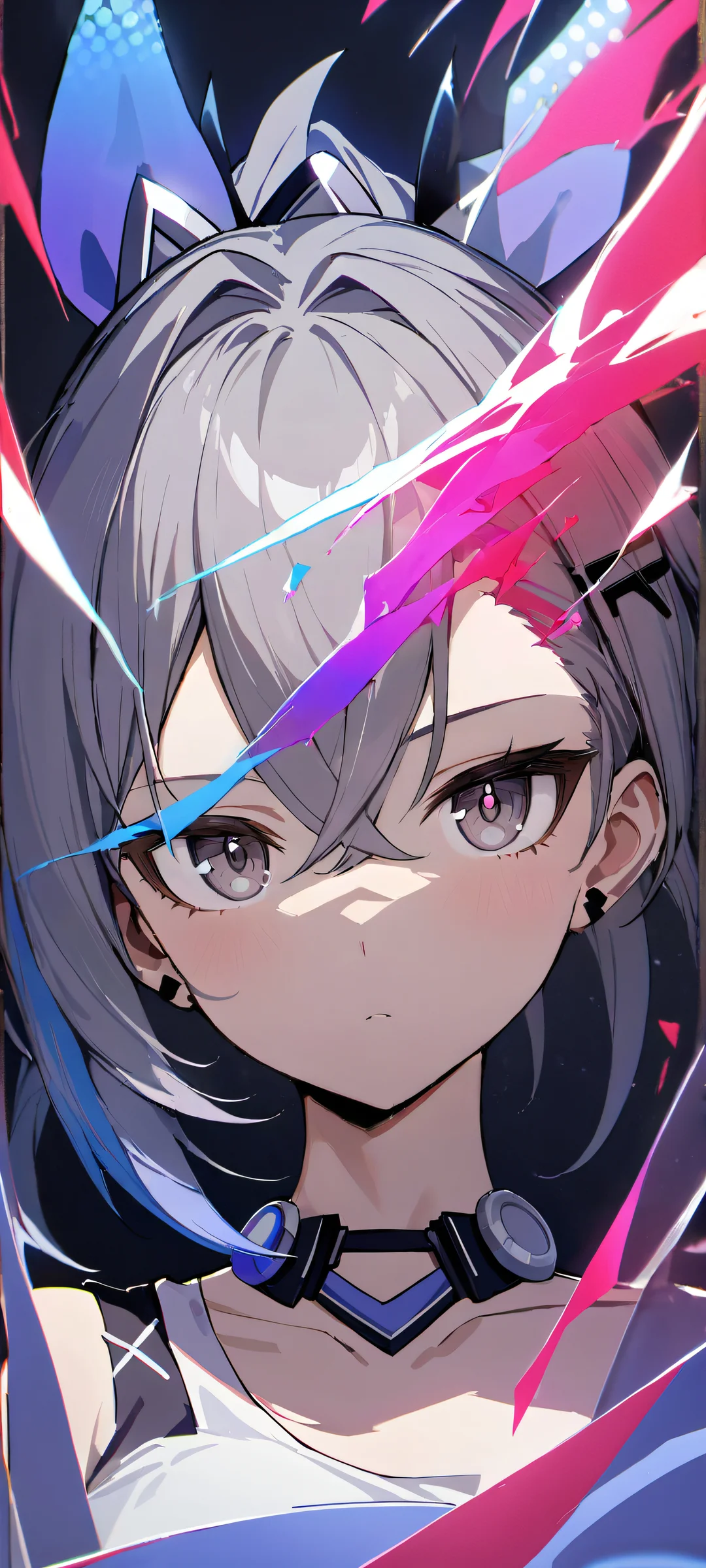 Girl with silver wolf looking at viewer on iPhone/Android background