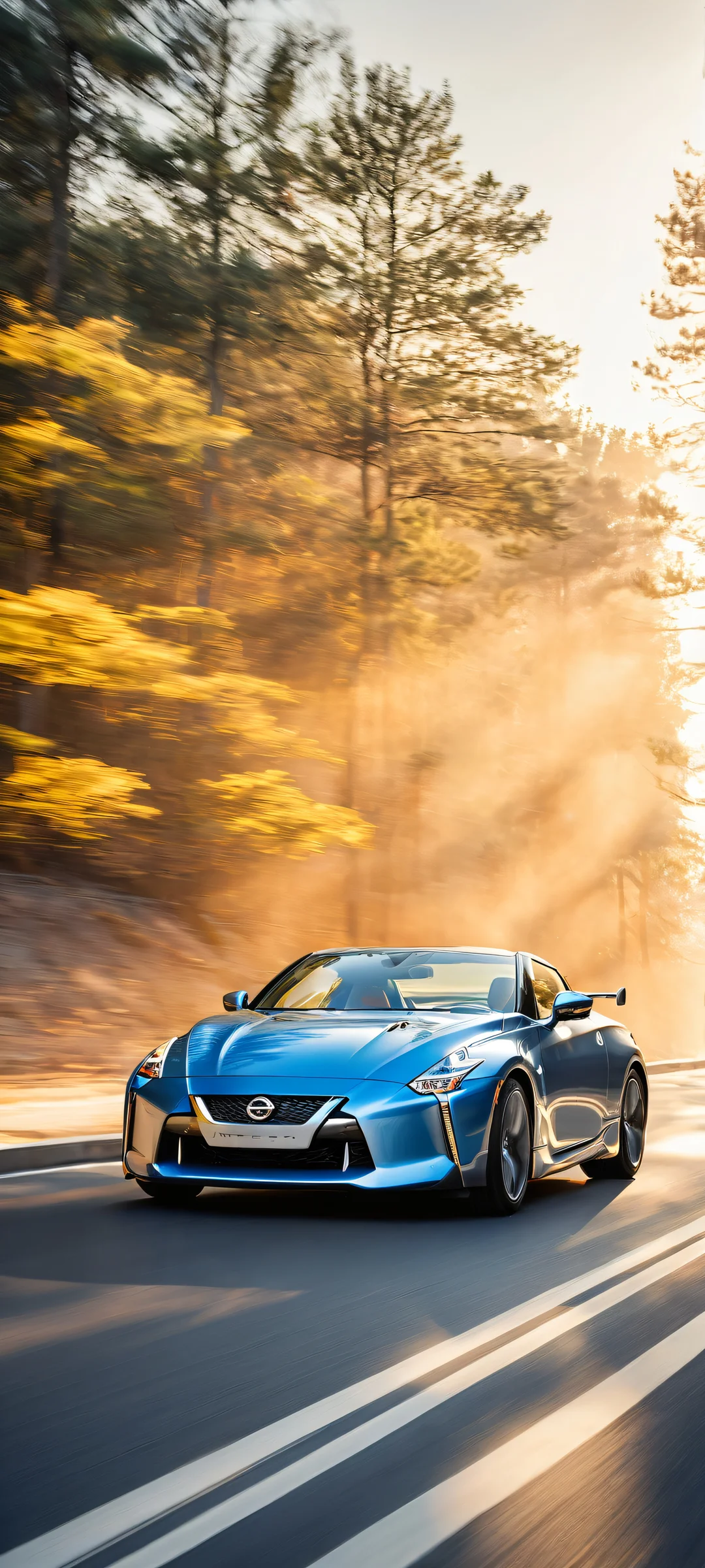 Breathtaking Nissan portrait artwork with motion blur effects on a clean and empty void background, perfectly optimized for iPhone/Android home screens.
