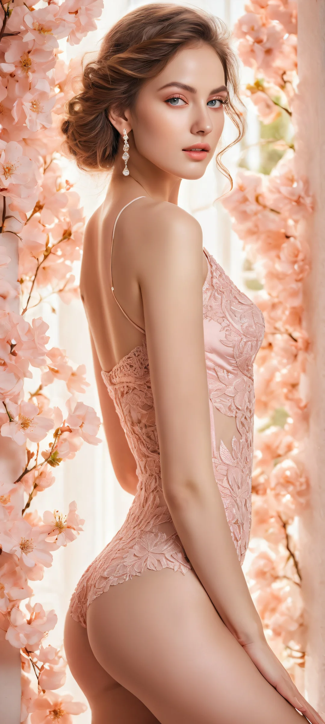 Ethereal Sultry Portrait Lock Screen for iOS & Android Stunning female figure on a clean pastel pink and soft peach background for iPhone/Android.