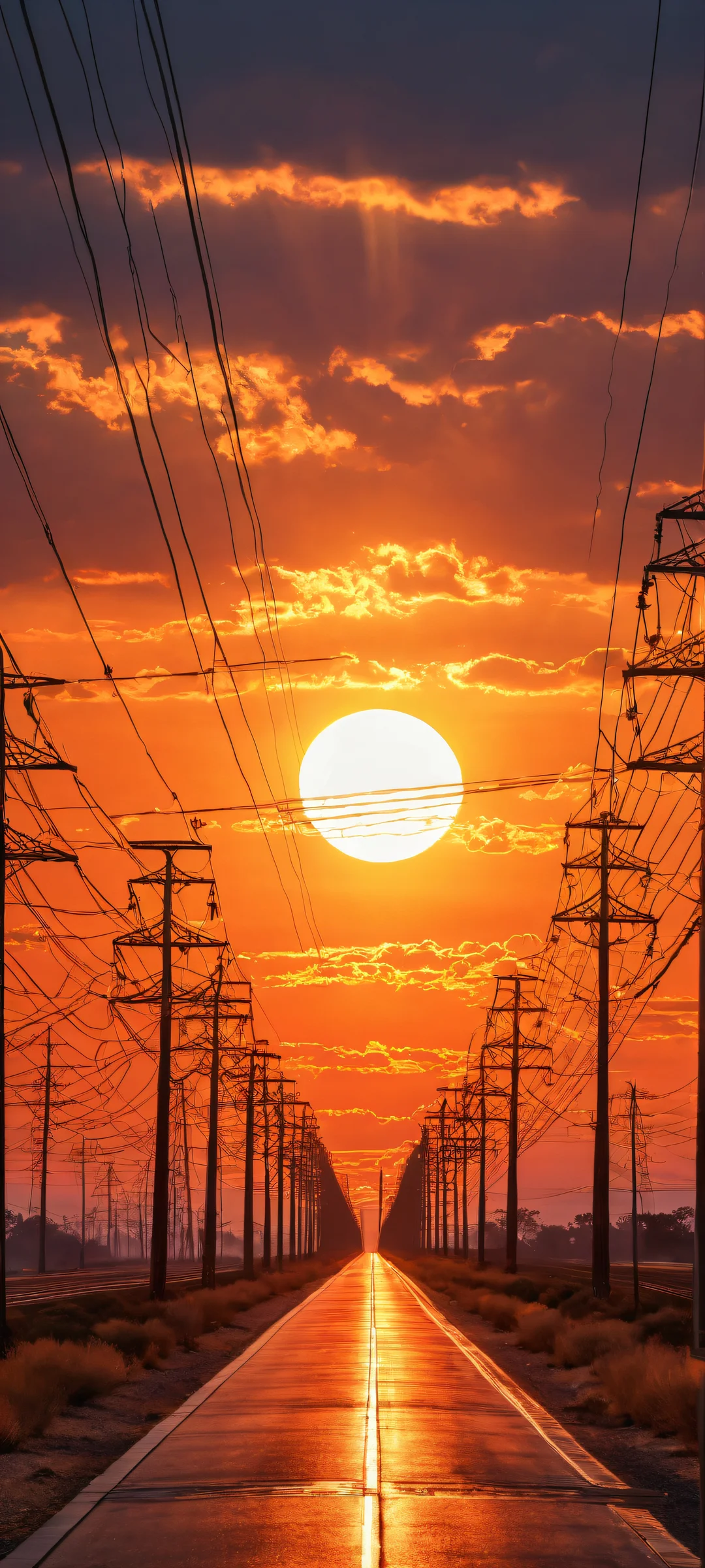 A majestic Sun on a pure void background with intricate electric lines and power lines, perfekt optimiert für iPhone/Android-Startbildschirme.