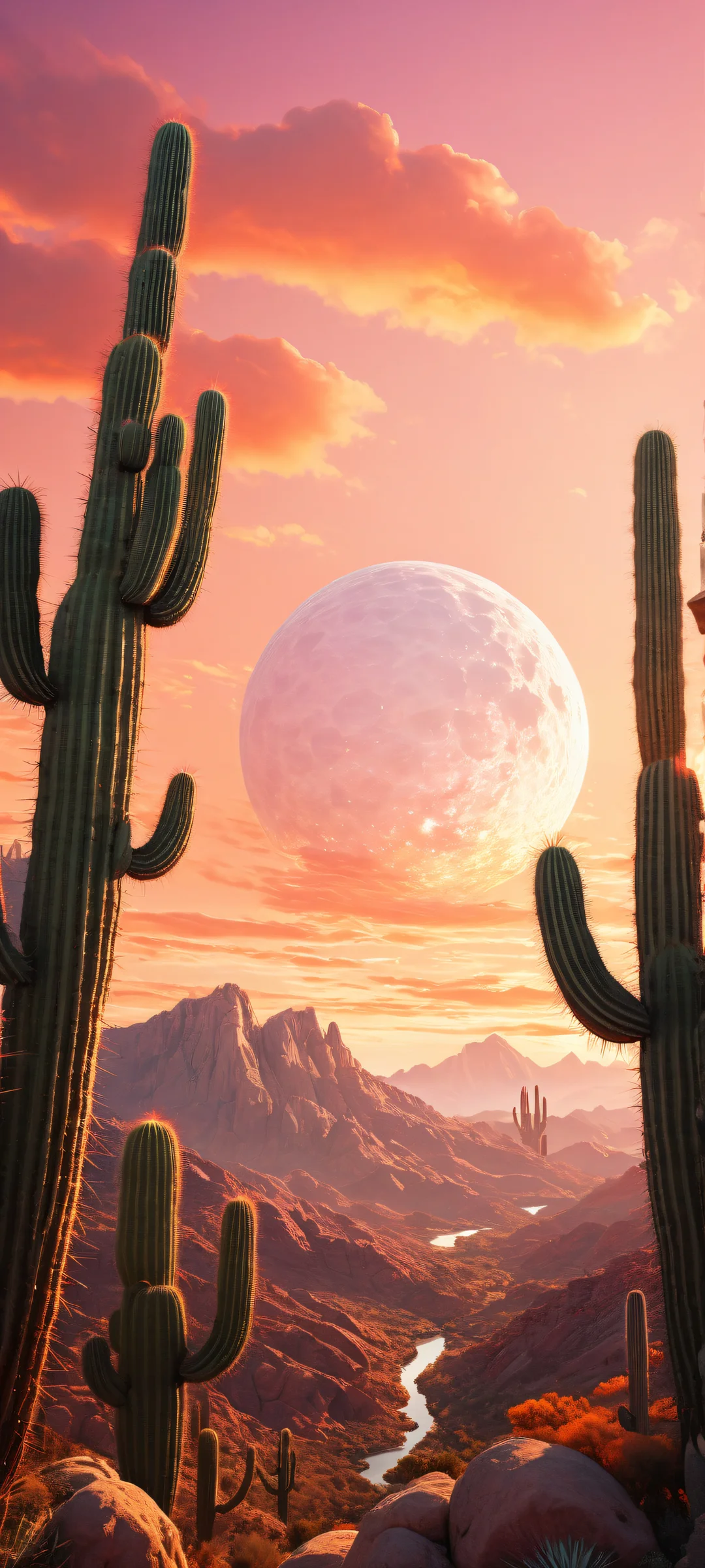 iPhone and Android users will love this breathtaking digital artwork of a lantern placed in the lower-middle, with intricate micro-details of a sunset-lit cactus and cloudy sky. Perfectly optimized for your home screen.