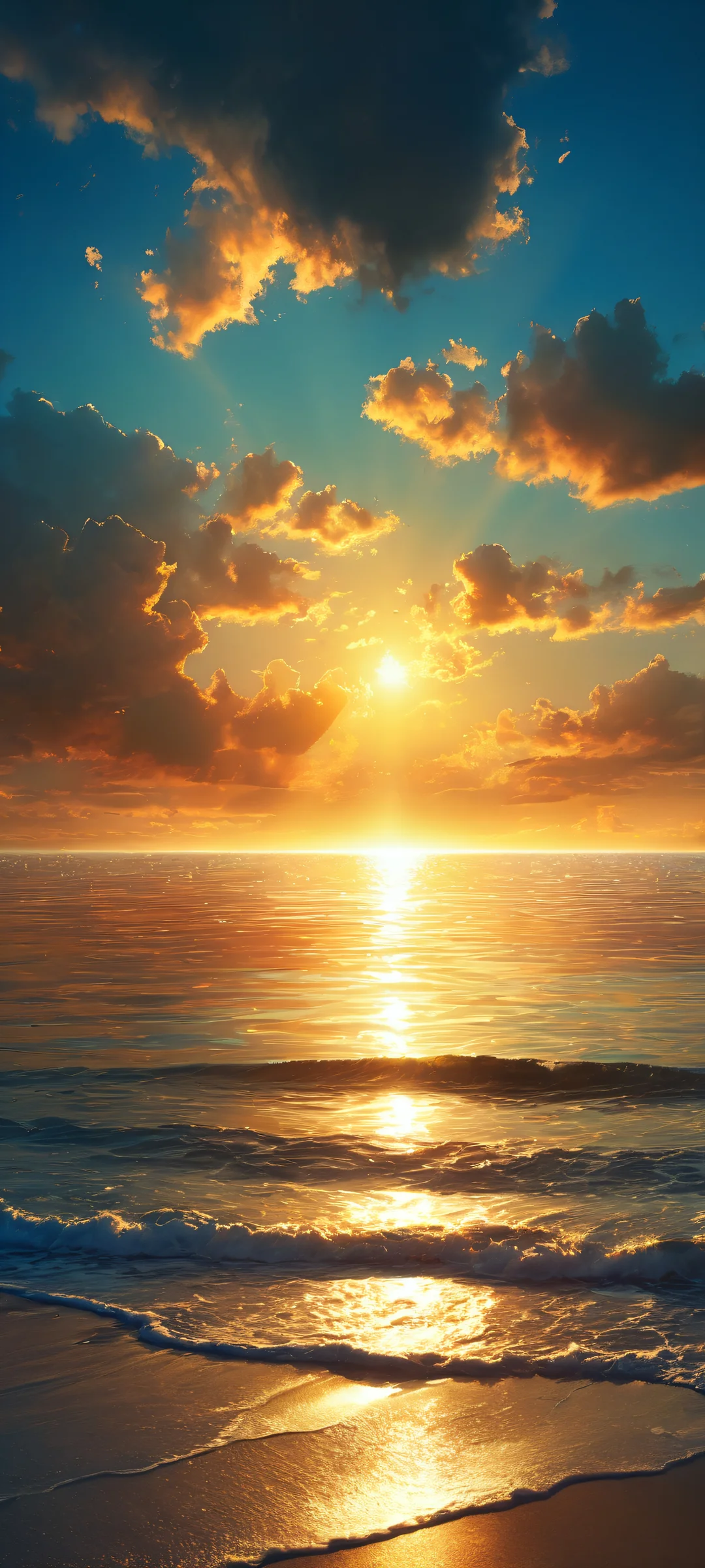 Breathtaking vertical mobile phone wallpaper of beach and sky at sunset, perfectly optimized for iPhone, Samsung Galaxy, and Android home screens.