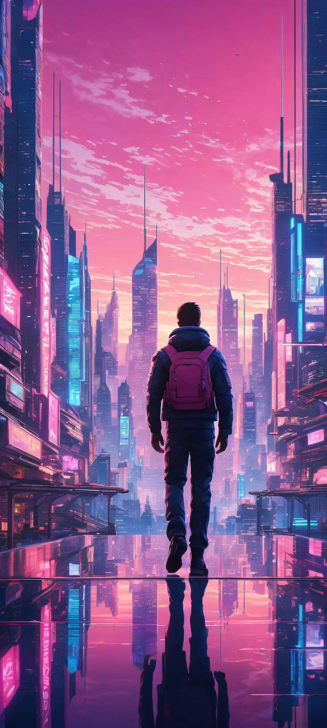 Ethereal Synthesis 2K QHD Mobile Wallpaper Award-winning digital art of video game characters amidst neon lights and circuit boards on iPhone/Android home screens.