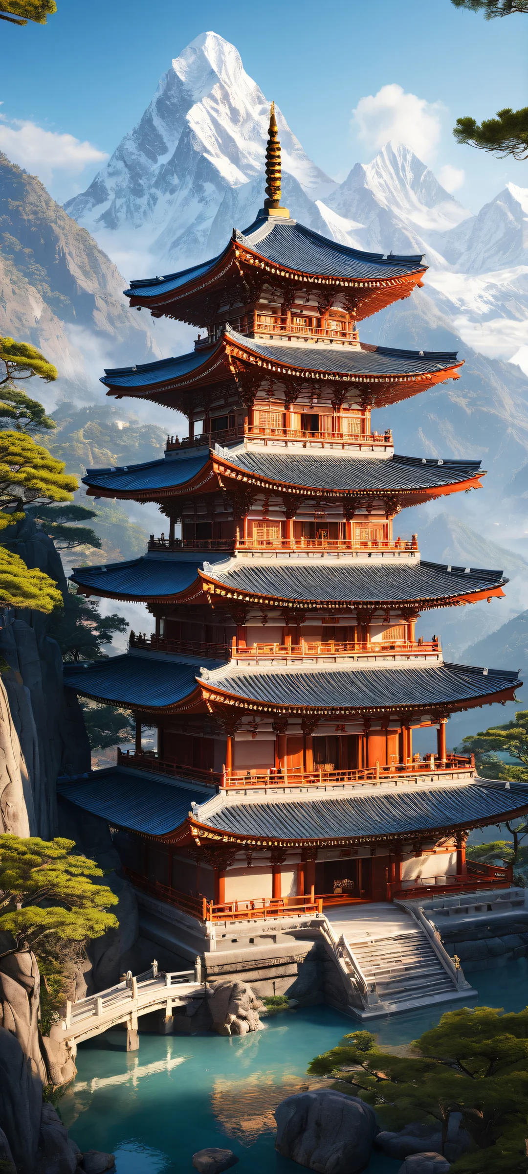 A serene temple complex on iPhone/Android home screens