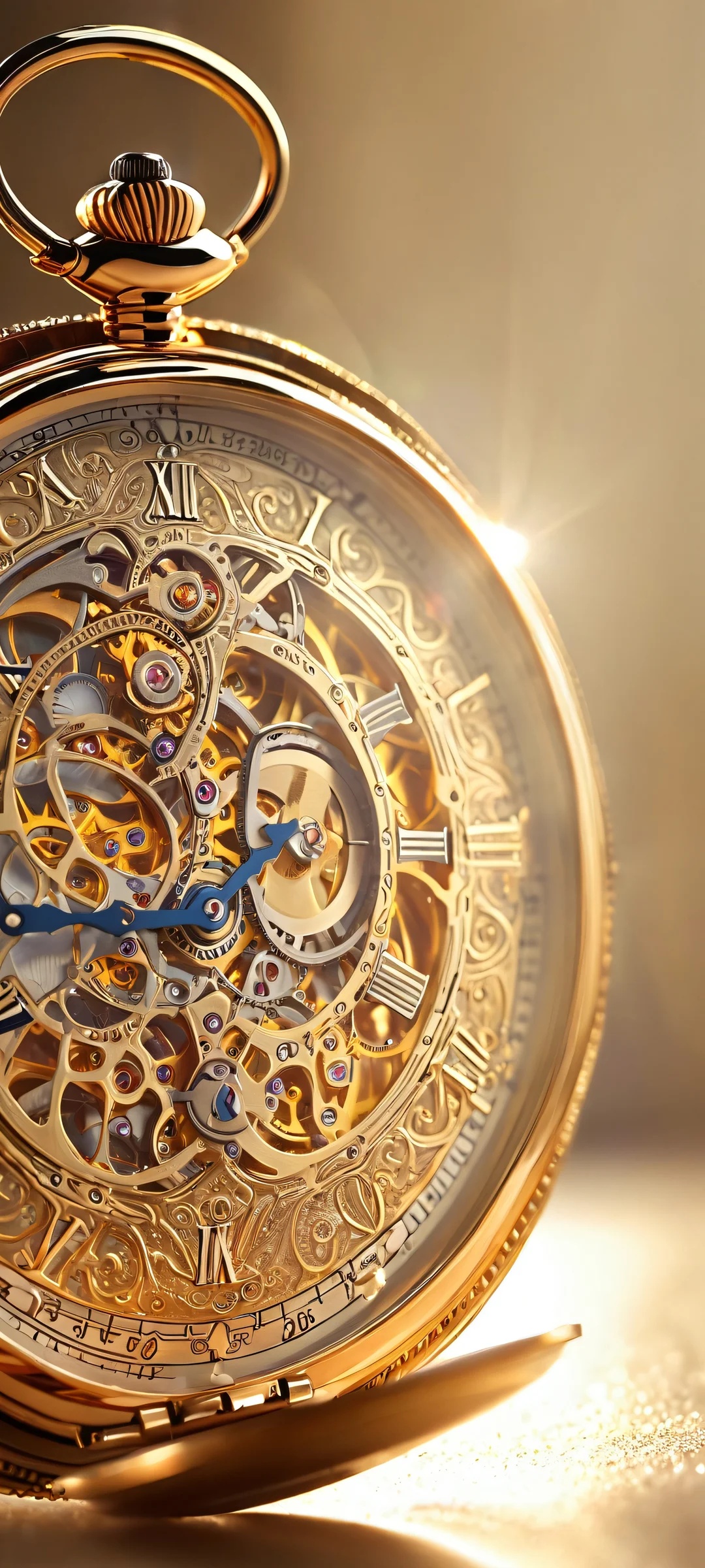 A luxurious vintage pocket watch on a clean and empty background, parfaitement optimisé pour les écrans d'accueil iPhone/Android.