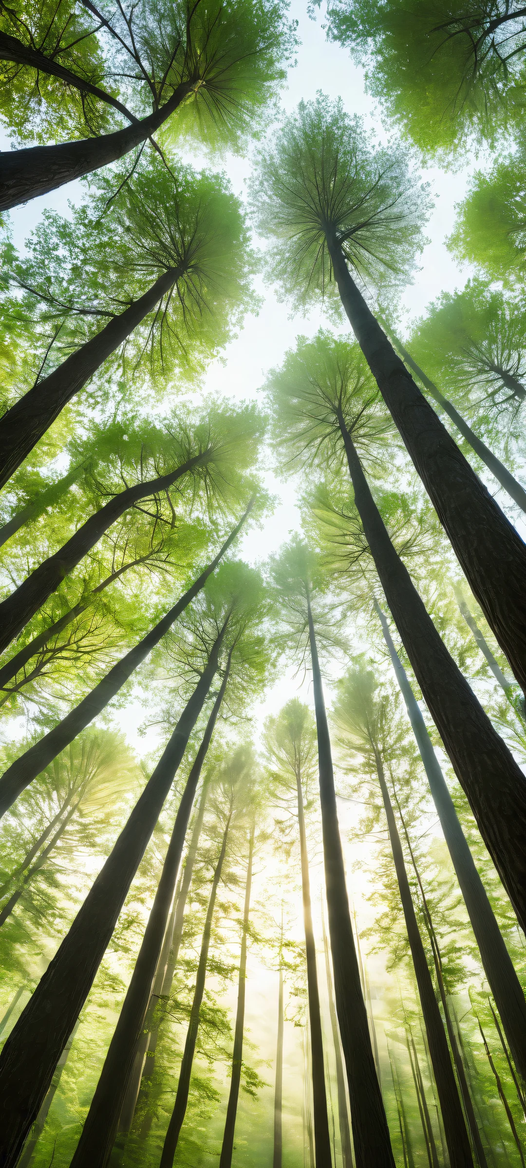 iPhone- und Android-Benutzer, immerse yourself in this breathtaking digital artwork featuring trees amidst a vast forest landscape, perfectly optimized for your home screen.