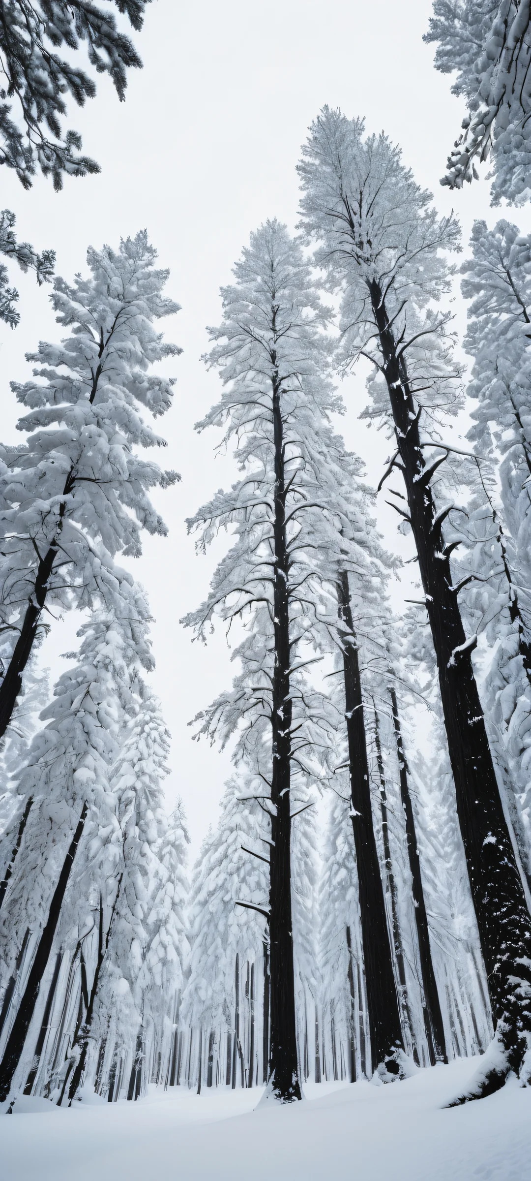 Breathtaking vertical portrait artwork of Snow-capped Trees on a perfectly clean and empty top half, ideal for iPhone/Android home screens.