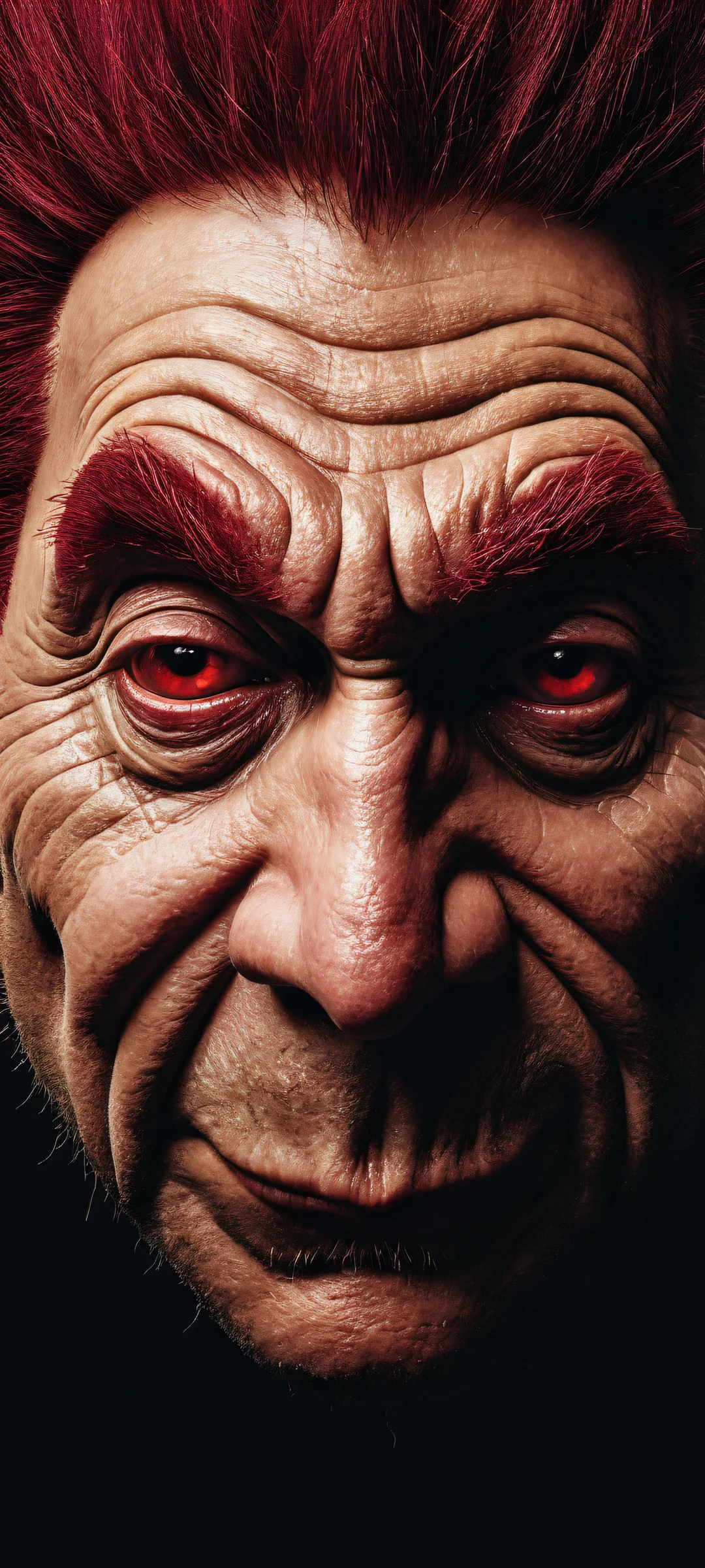 Pixelated troll face on a dark maroon surface with a void background and broken image icon. Perfect for iPhone/Android home screens.