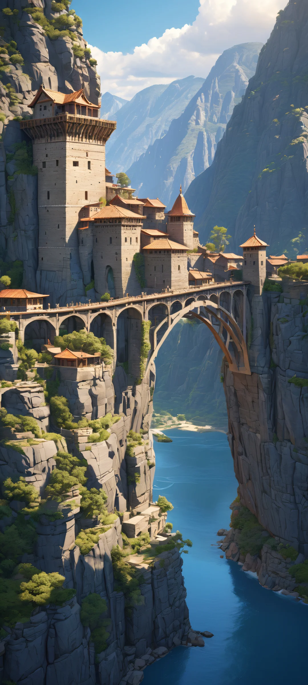 Ancient stone fortress on iPhone/Android home screen, showcasing intricate details and ethereal lighting.