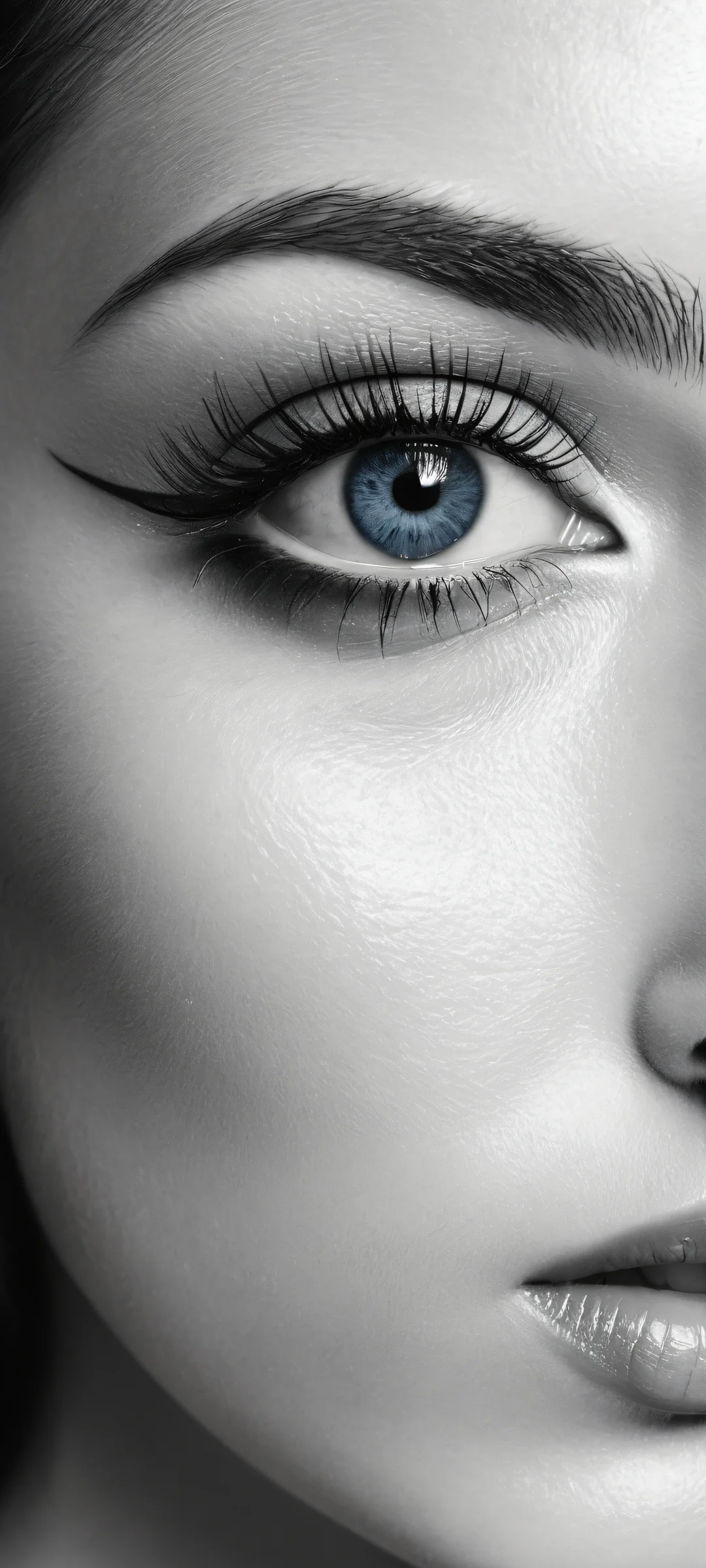 Minimalist typography artwork for iPhone/Android home screens. Perfectly clean and empty top half with vast pure void, monochrome black and white background.