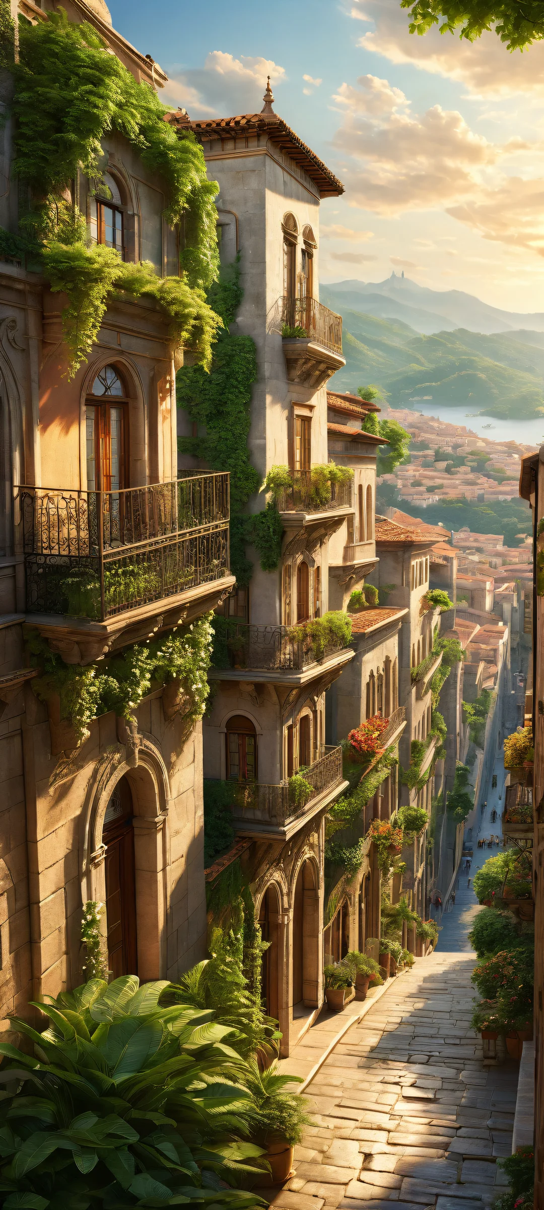 A serene cityscape on iPhone/Android with intricate details and softbox lighting