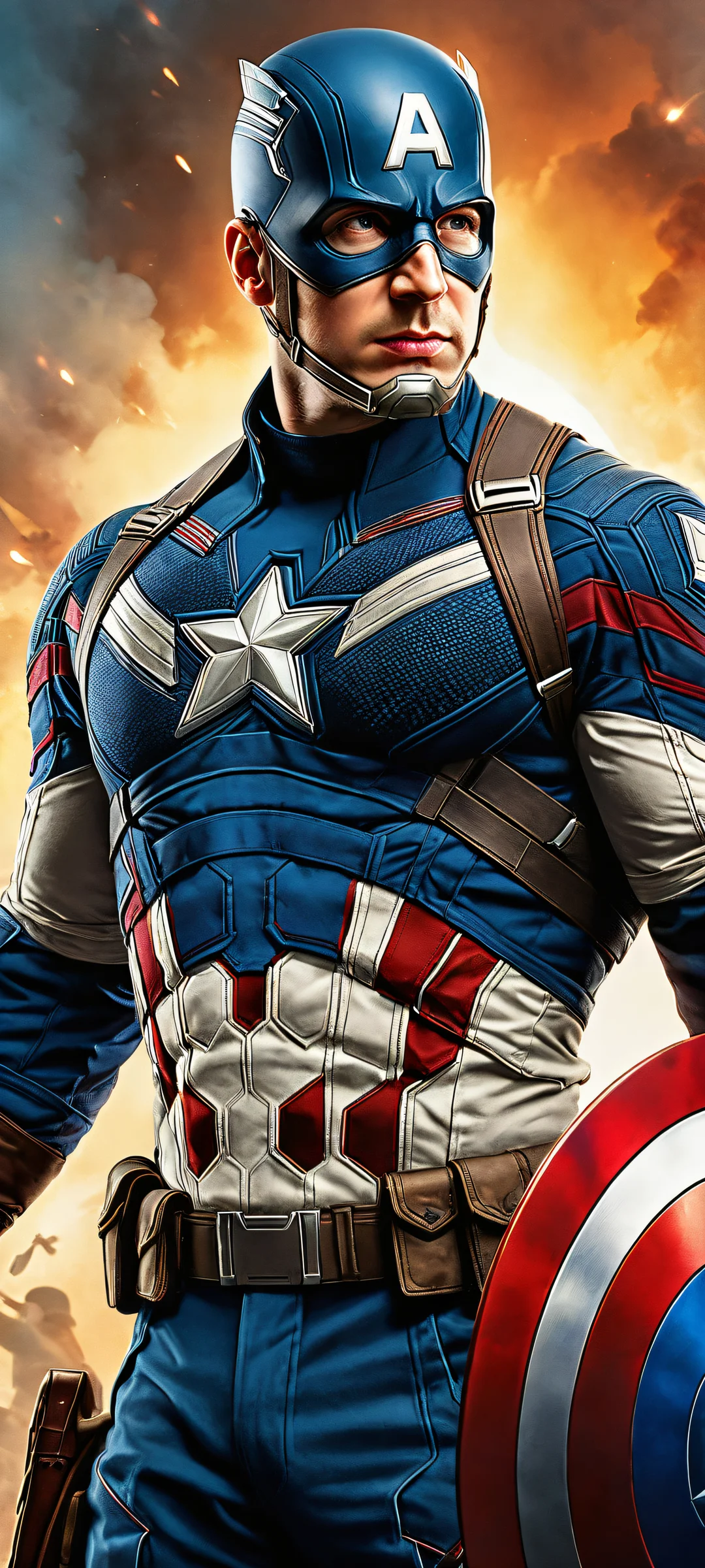 Captain America artwork featuring iPhone and Android compatible design with radiant ethereal lighting, brilliant colors, and intricate micro-details.