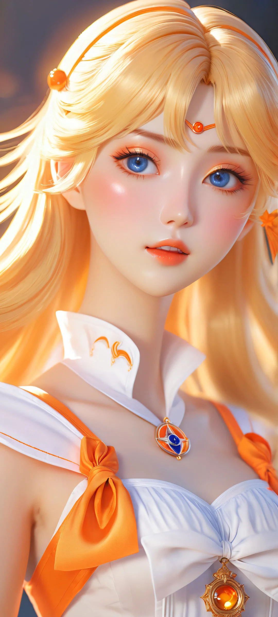 Beautiful portrait of Sailor Venus on iPhone/Android with intricate details and celestial accessories.