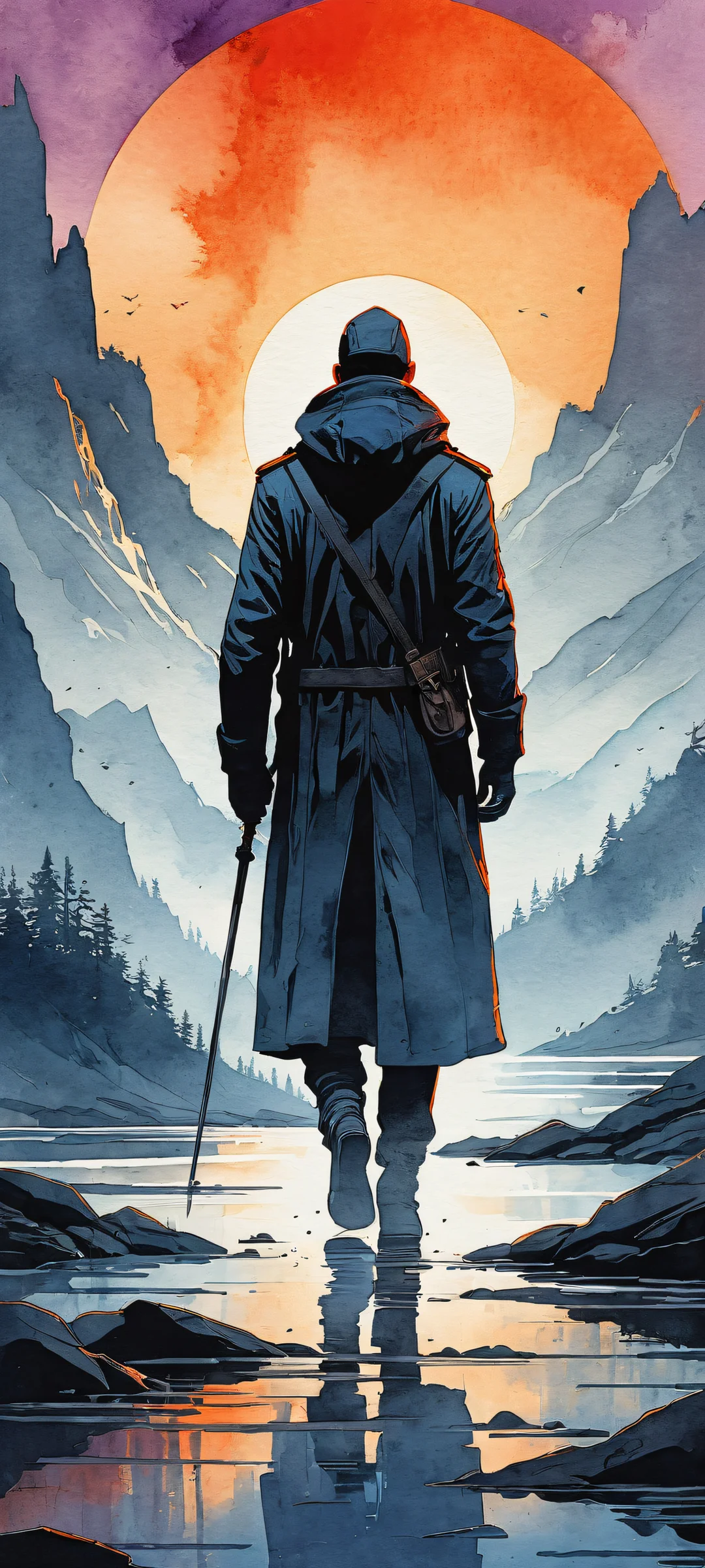 A dark figure illuminated by ethereal lighting on a gradient background, perfectly optimized for iPhone/Android home screens.