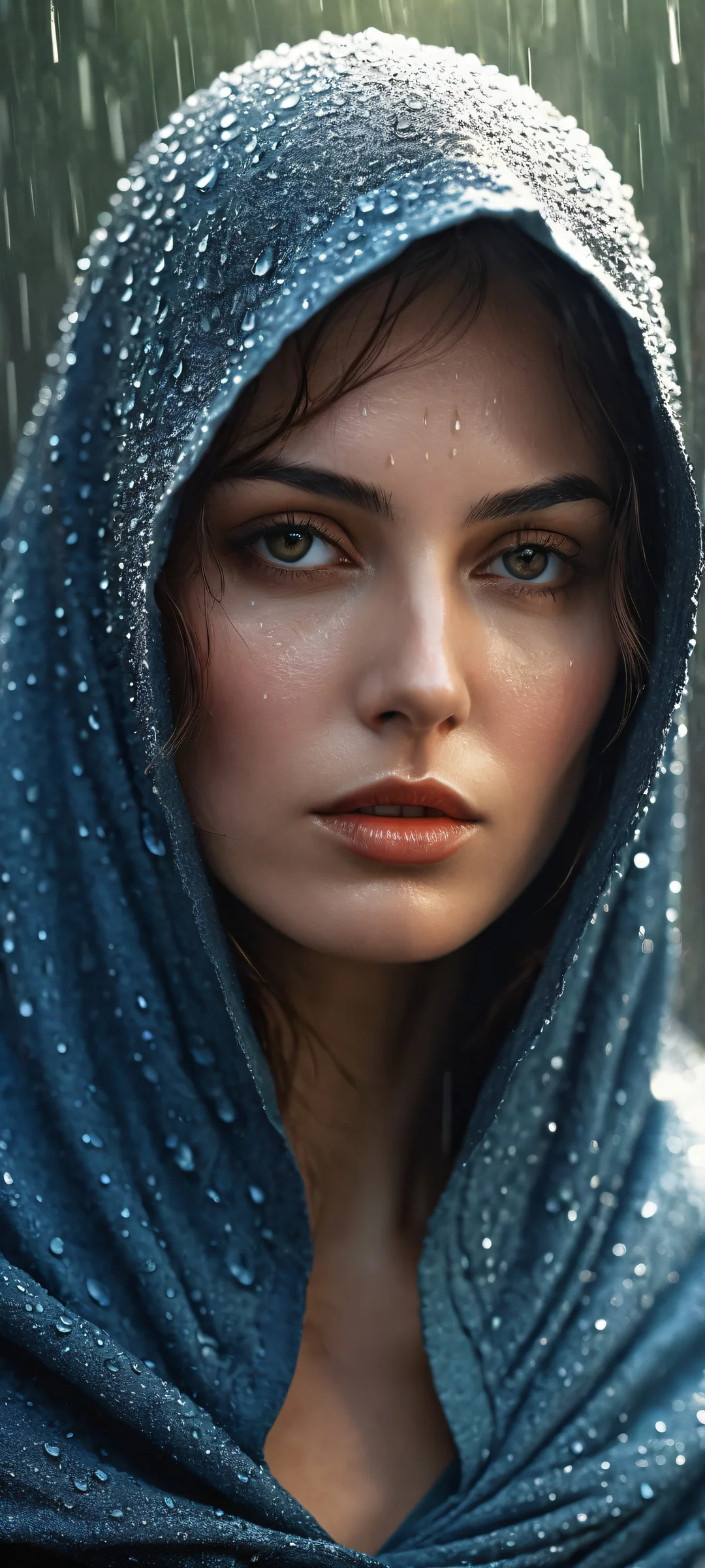 A sorrowful masked hero with intricate details on her cape and hat, perfect for iPhone or Android home screens.