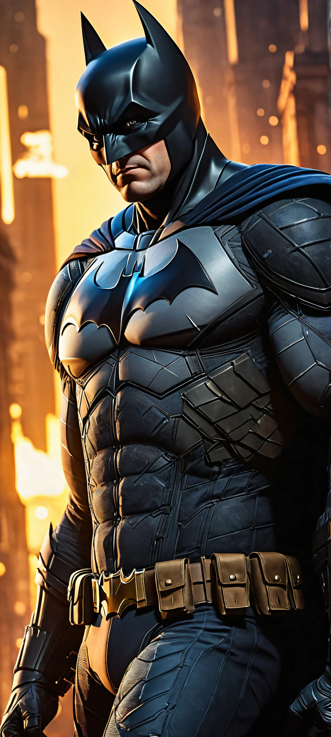 A stunning portrait of Batman with intricate micro-details and ethereal lighting, perfect for iPhone/Android home screens.