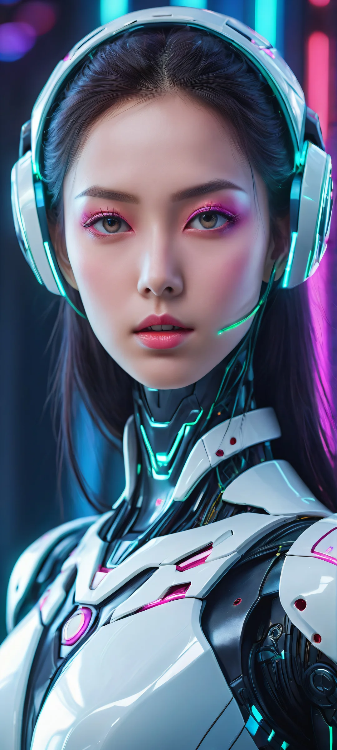 Robot Girl artwork with neon accents on a clean blue background for iPhone/Android home screens