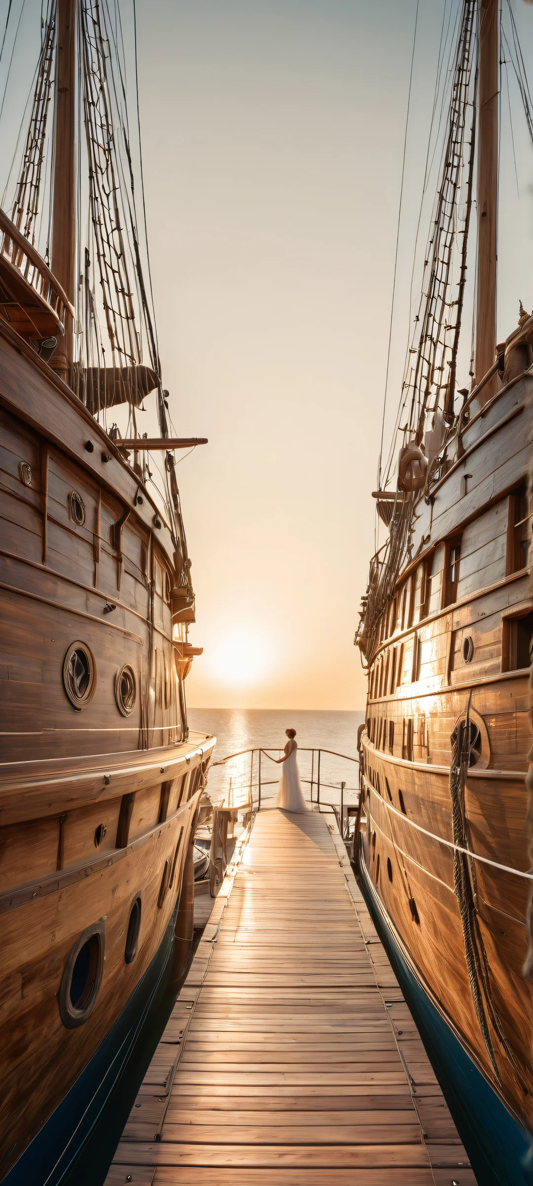 A young sailor and a mermaid on the wooden ship deck, perfecto para pantallas de inicio de iPhone/Android.