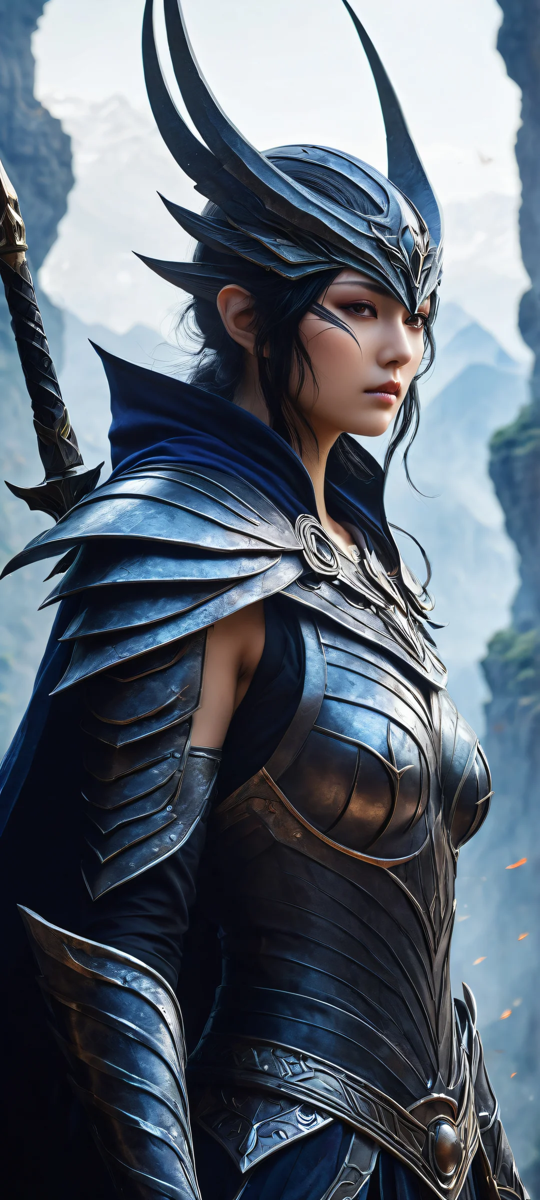 A stunning anime-inspired warrior stands out against a dark fantasy landscape on your iPhone or Android device.