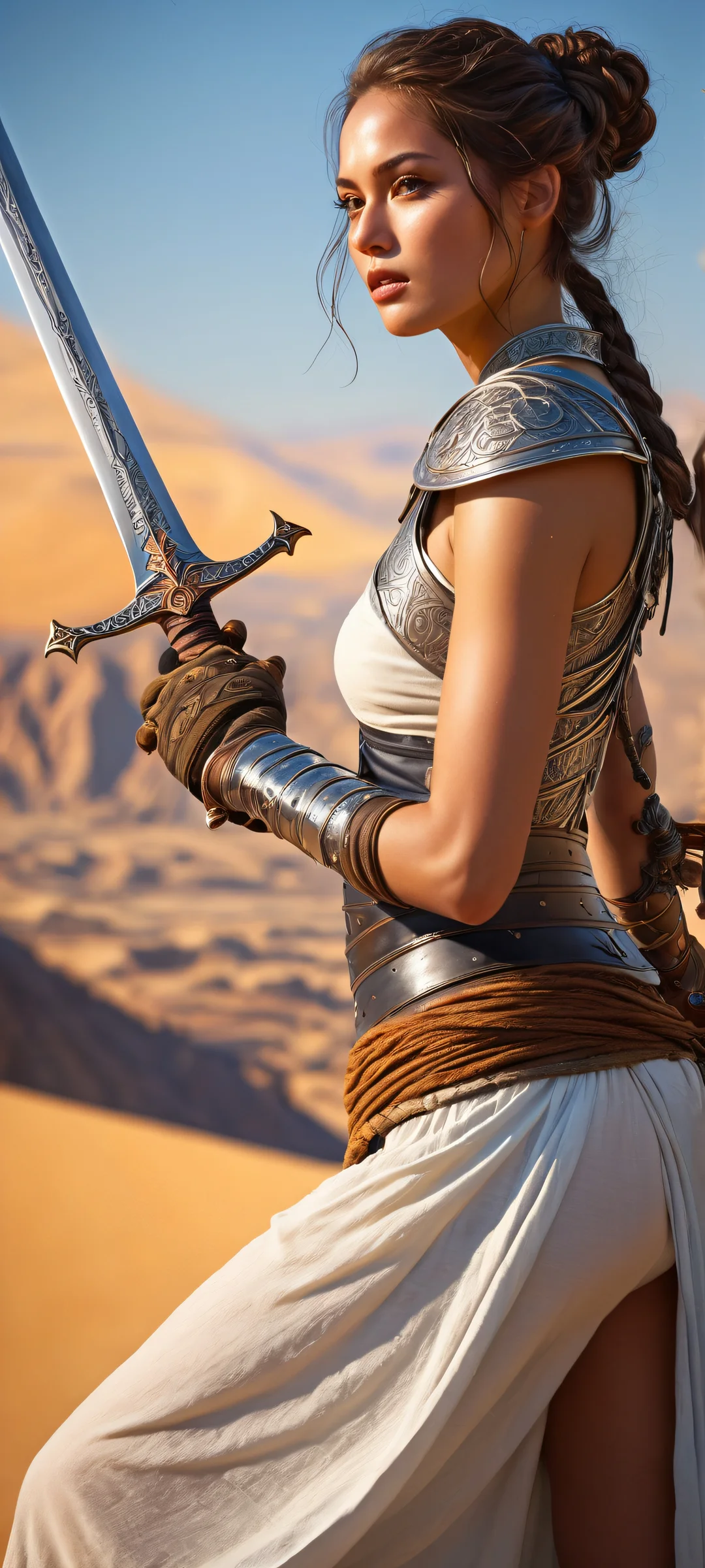 A lone warrior stands proudly against a medieval-inspired landscape on your iPhone or Android device, with intricate details and textures that shine like moonlight.