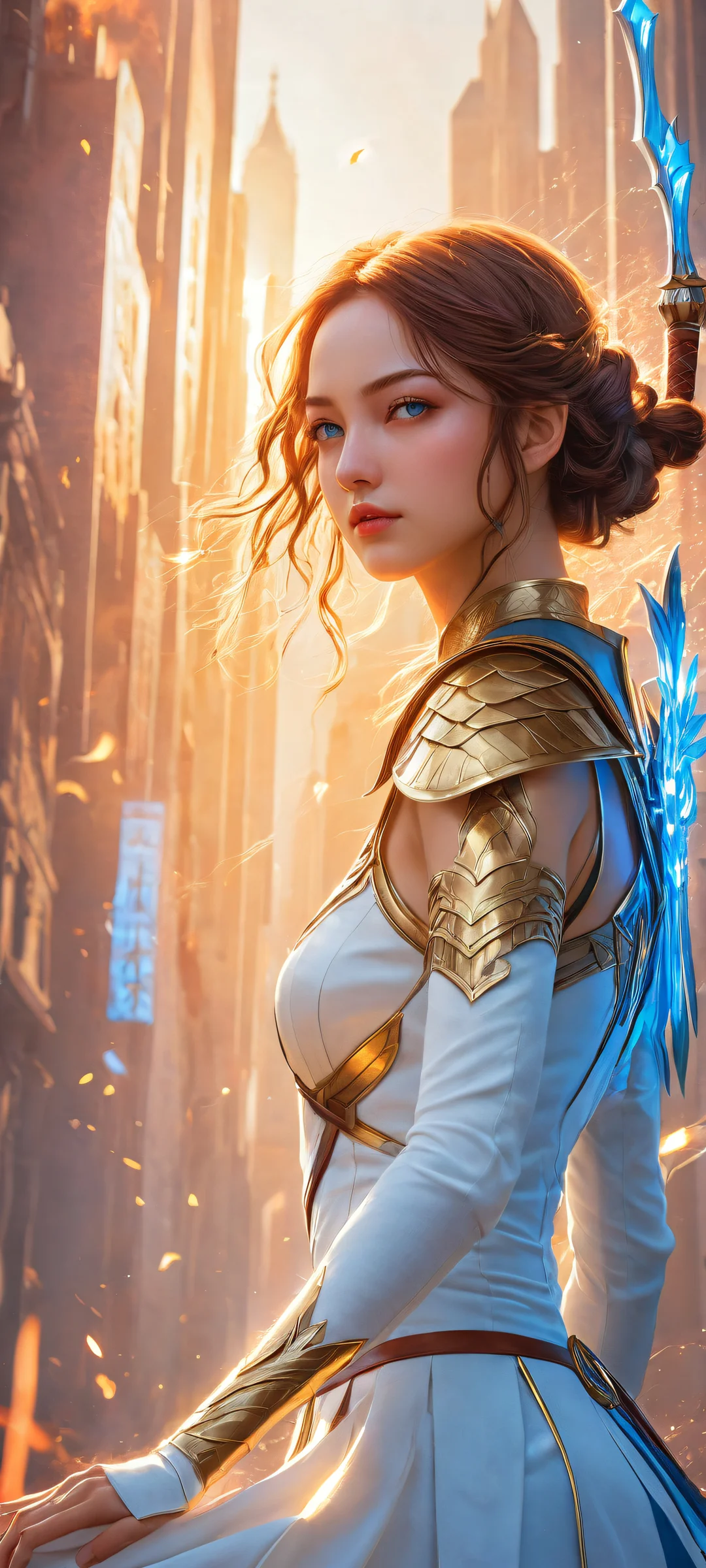 Beautiful anime warrior girls on a iPhone/Android mobile wallpaper with stunning visual impact and ray-traced reflections.