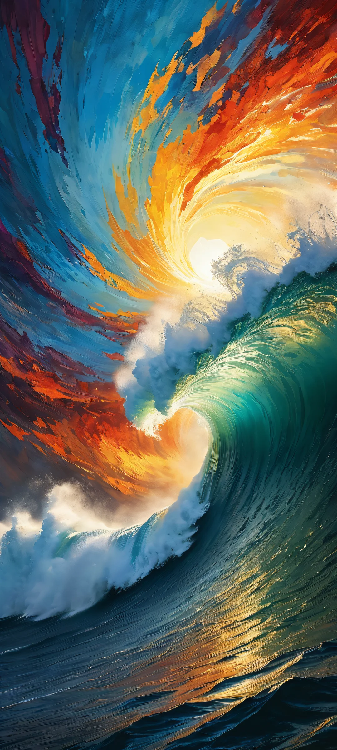 A breathtaking artwork of a chaotic ocean whirlpool pulling a doomed ship into the abyss, perfectly optimized for iPhone and Android home screens.