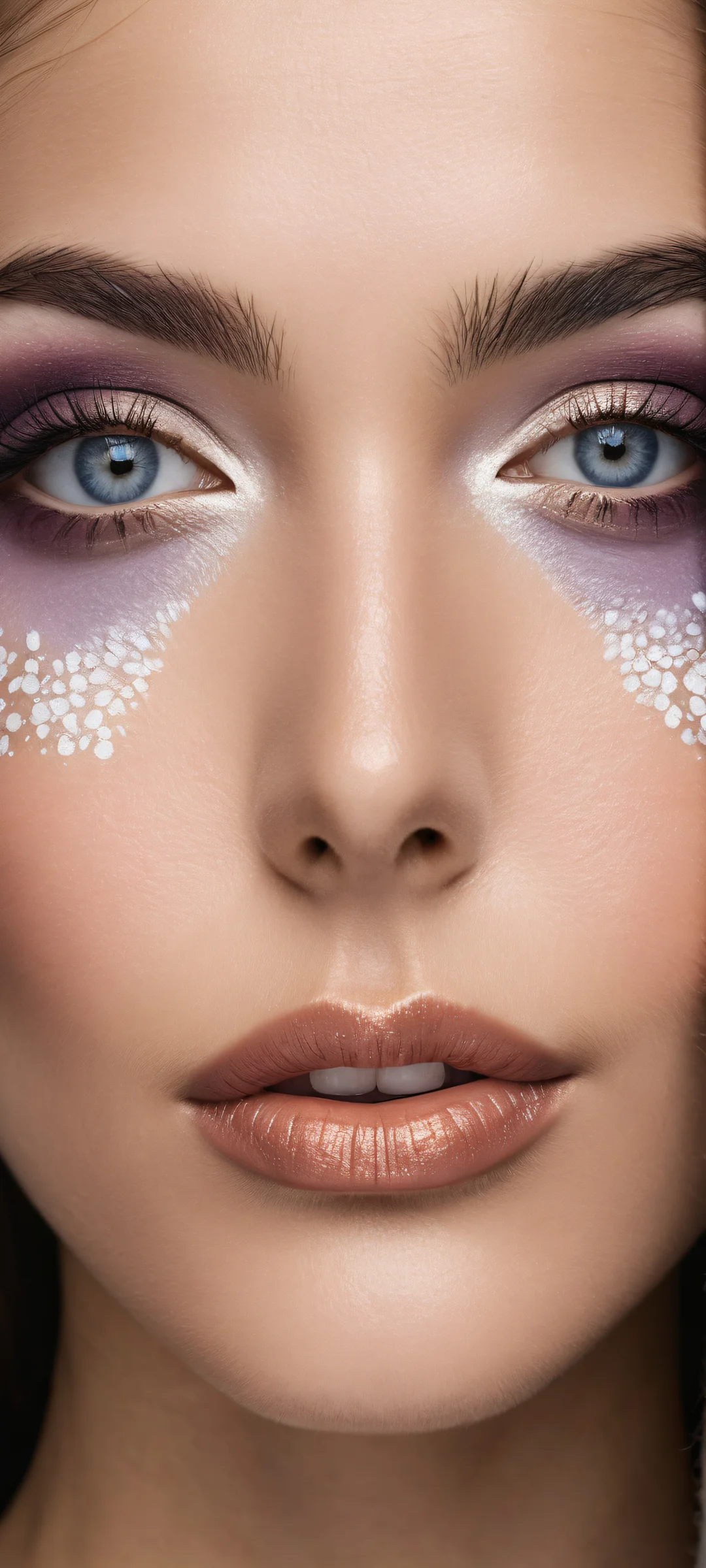 A stunning portrait of a young woman with intricate micro-details on her face, set against a pure void background, perfect for iPhone and Android devices.