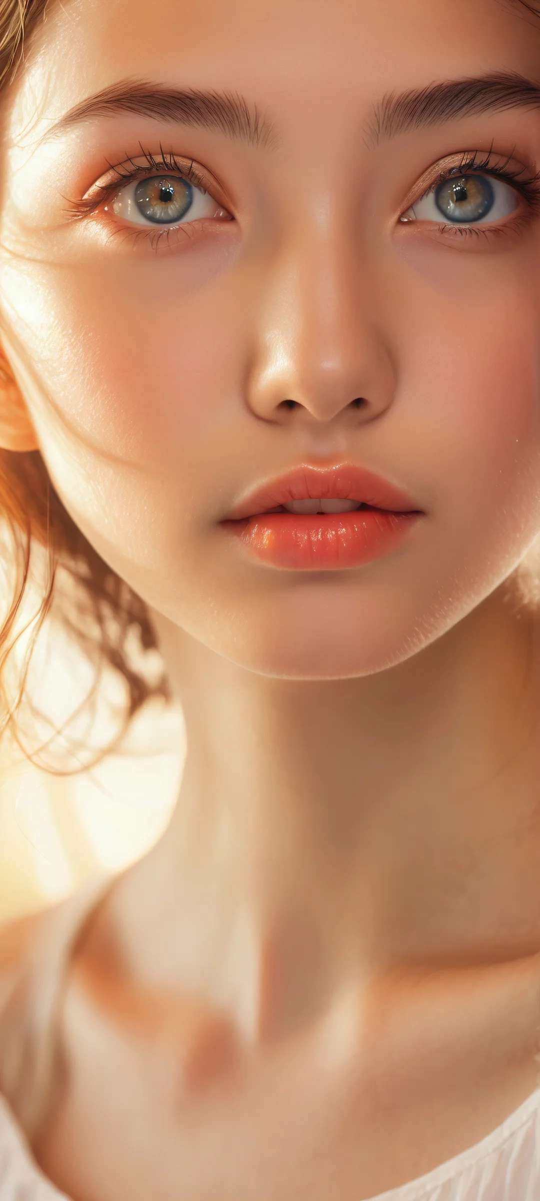 Two adorable girls with radiant skin, placed in the lower-middle against a vast pure void, perfectly optimized for iPhone and Android home screens.