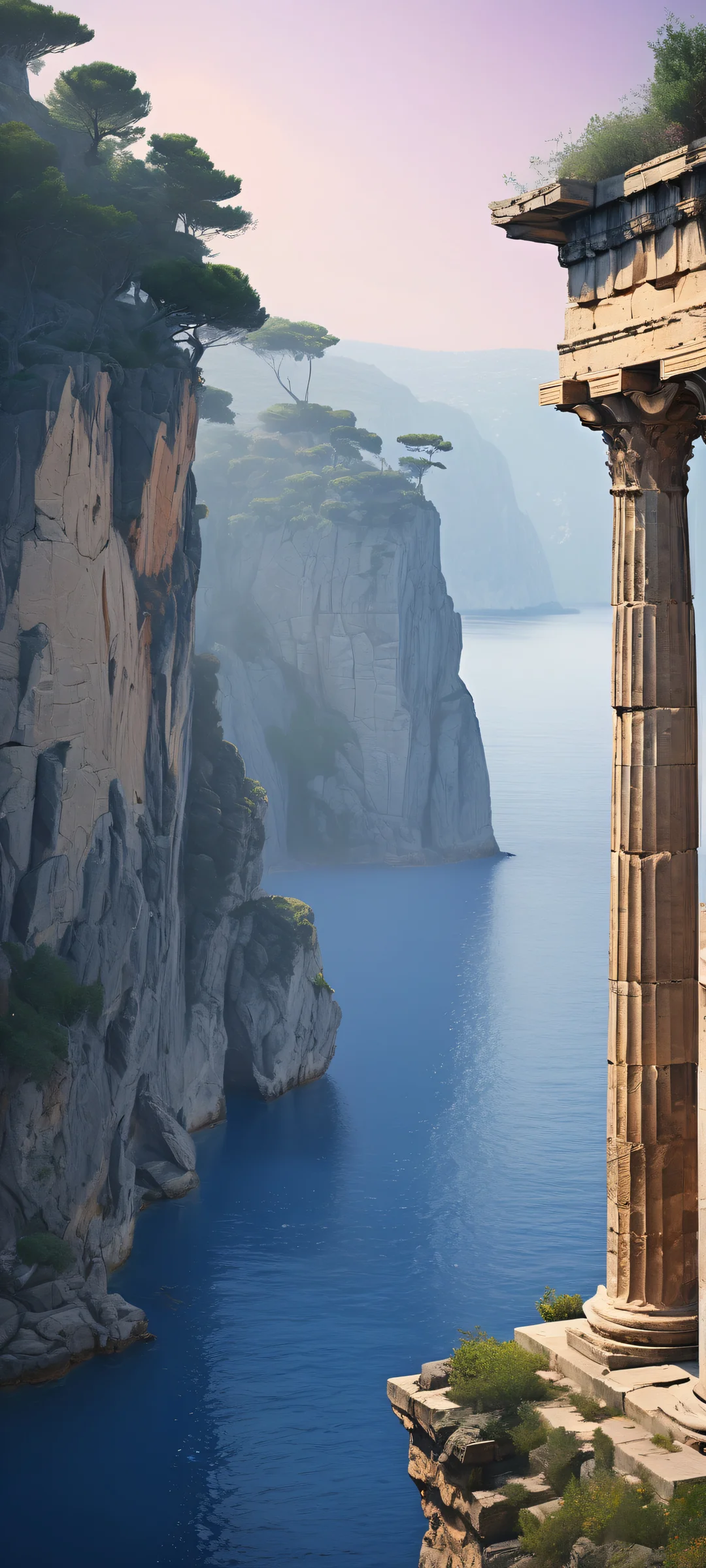 iPhone and Android users can enjoy this breathtaking digital artwork of a Greek temple, set against a mystical sea and foggy forest landscape. Award-winning visual impact.