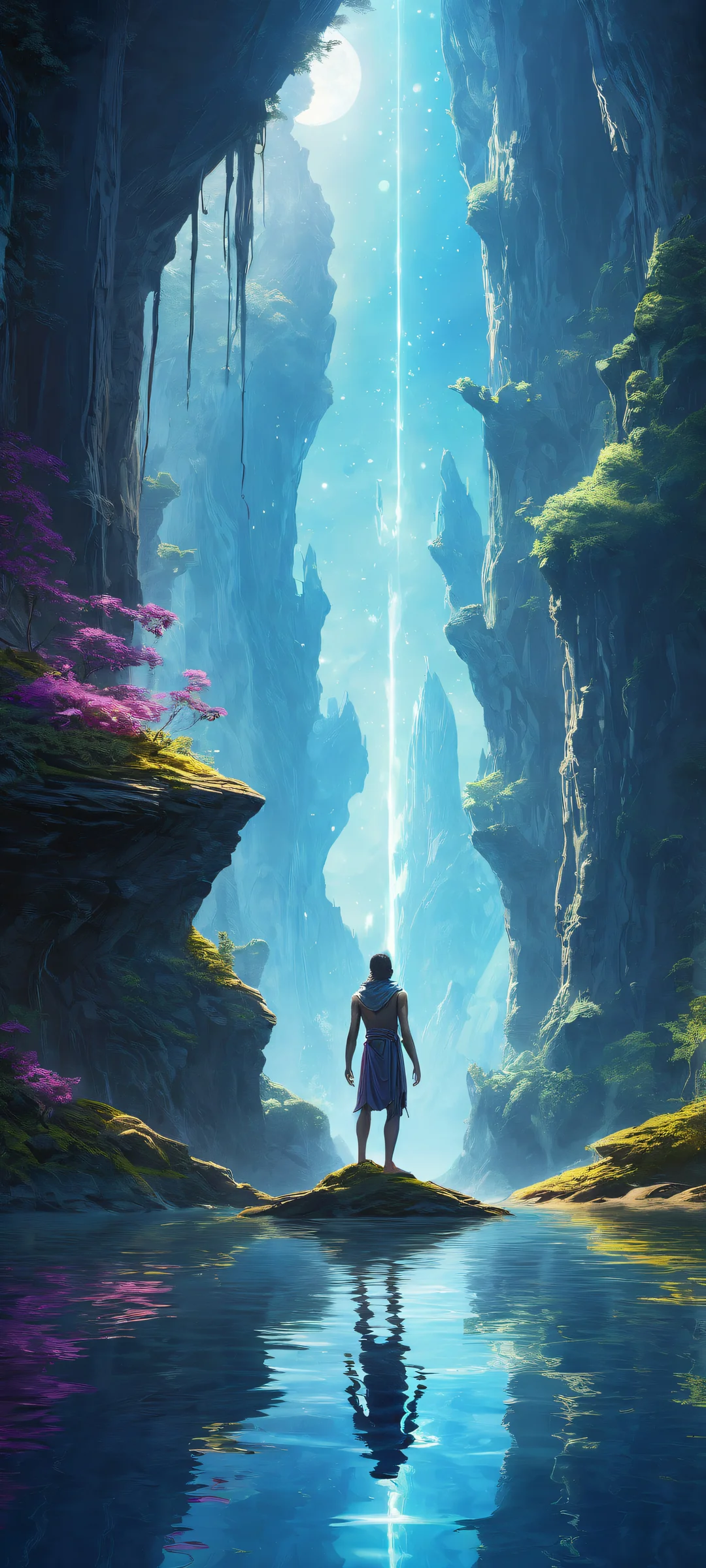 A pair of mystical creatures from a dark fantasy video game gaze into the Abyss, parfaitement optimisé pour iPhone, SamsungGalaxy, et écrans d'accueil Android.