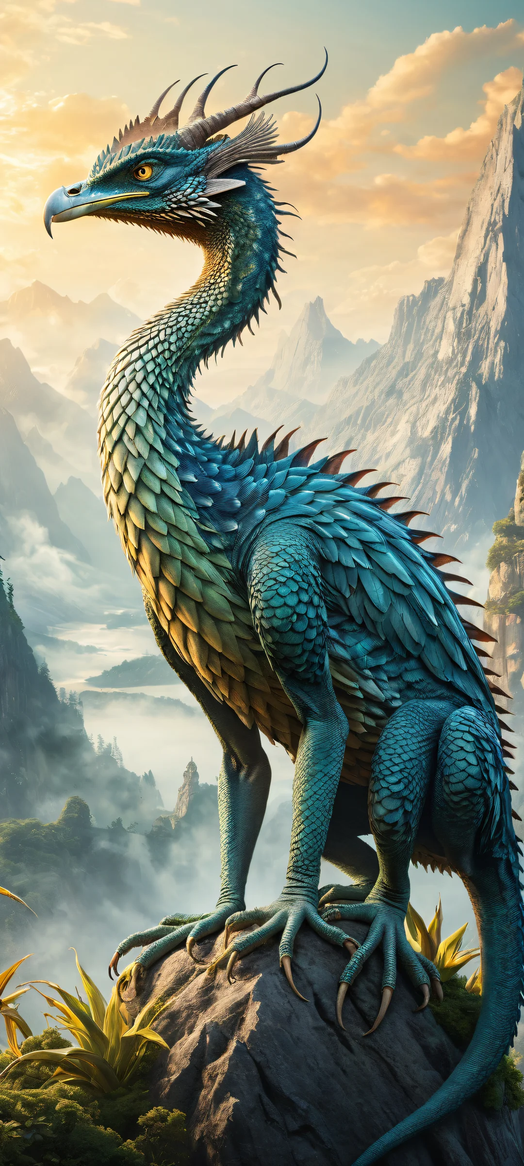 Majestic yalmyu creature on iPhone/Android wallpaper with surreal landscape and intricate details.