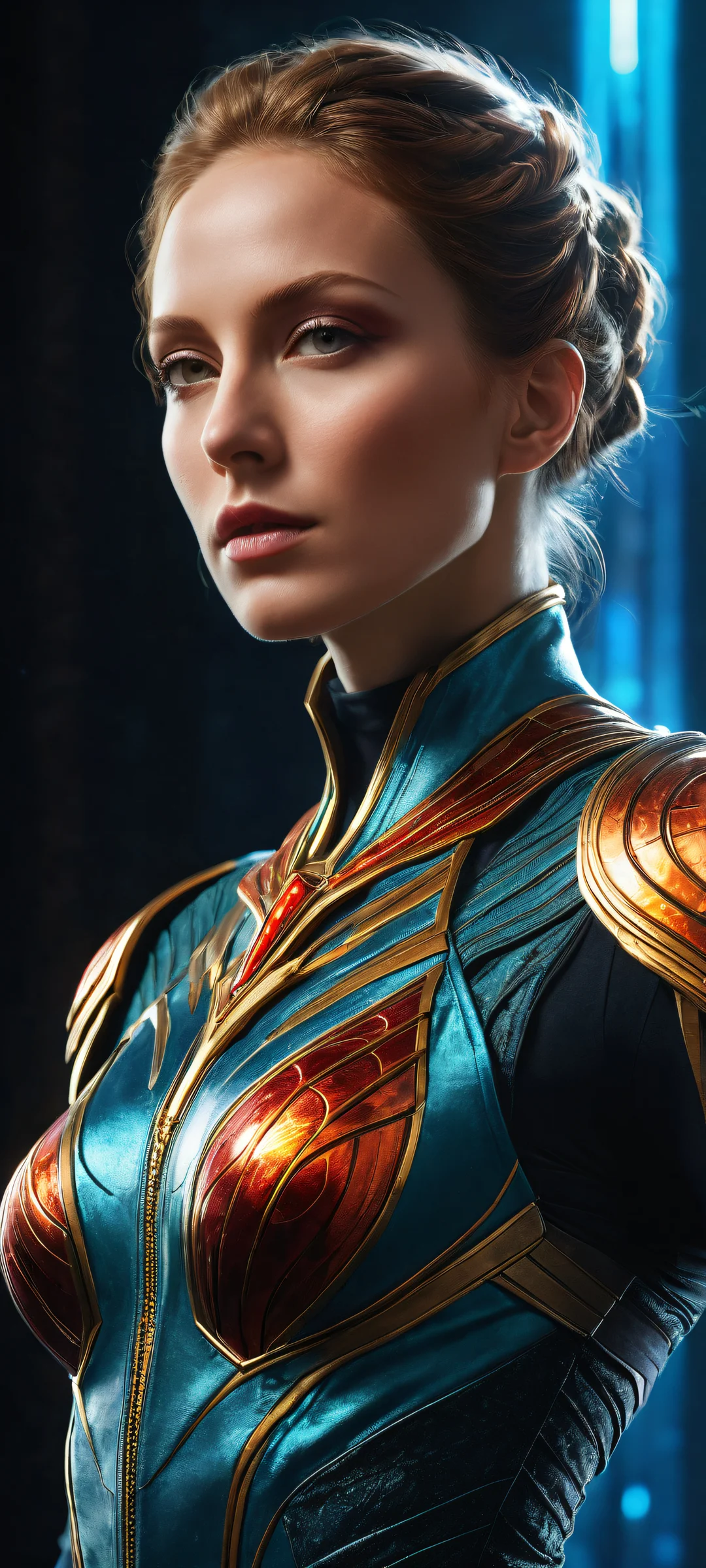 Breathtaking vertical portrait of Eve in Stellar Blade armor on iPhone and Android devices.