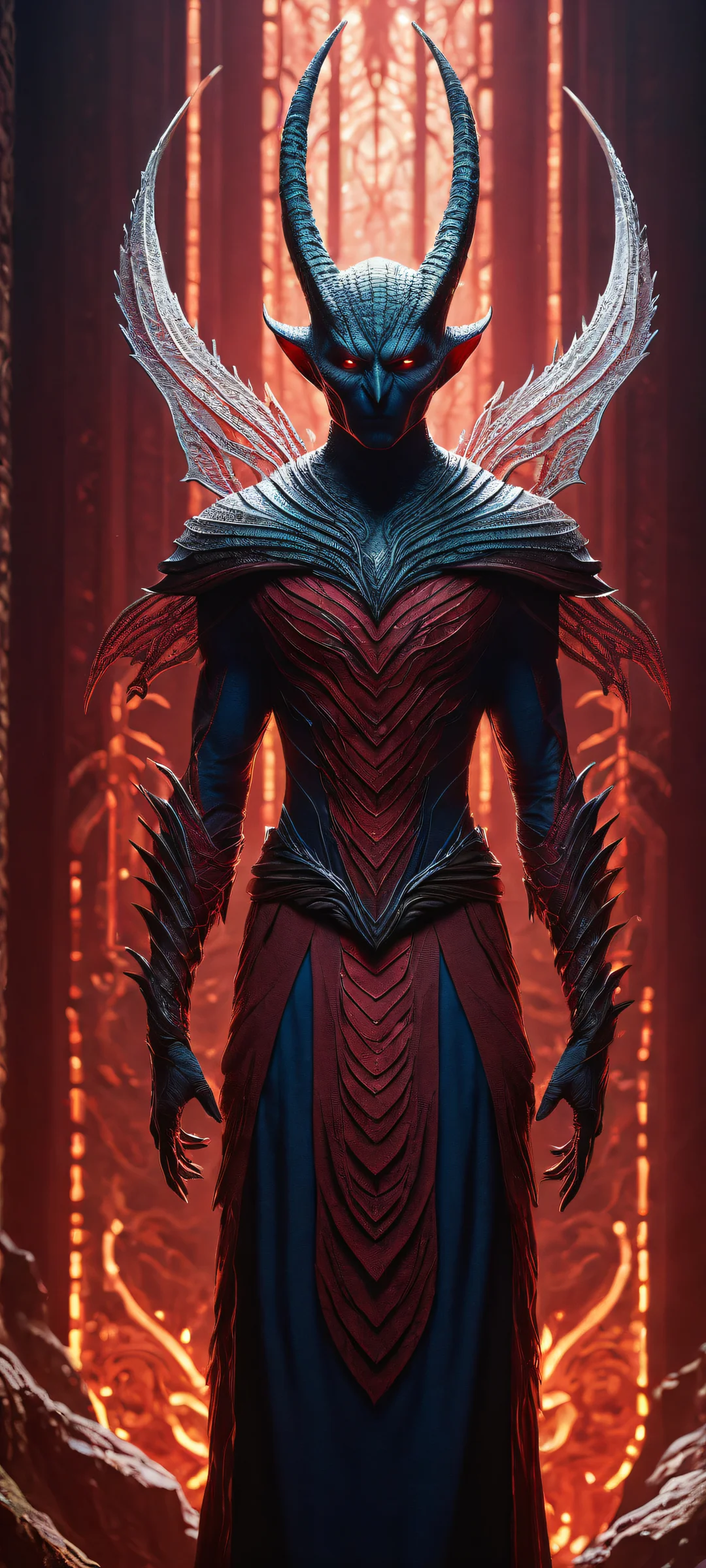 A breathtaking fantasy creature placed in the lower-middle with intricate micro-details against a pure void background. Perfect for iPhone/Android home screens.