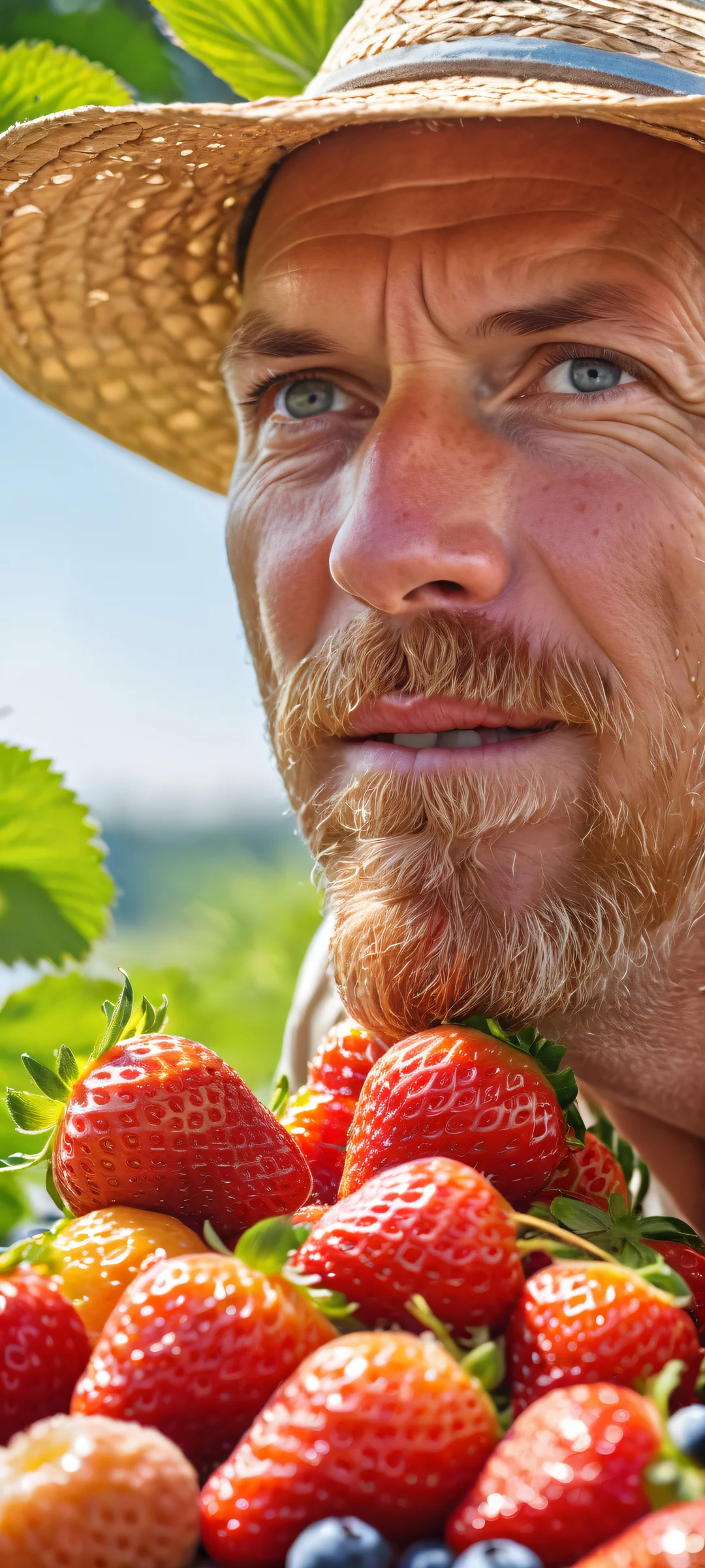 Farmfresh Delight 2K QHD Mobile Wallpaperet écrans d'accueil AndroidSamsungGalaxyParfaitement optimisé pour iPhone A cow-sized strawberry, orange, and blueberry getting milked by a farmer in overalls and a straw hat. Perfectly optimized for iPhone, Samsung Galaxy, and Android home screens.