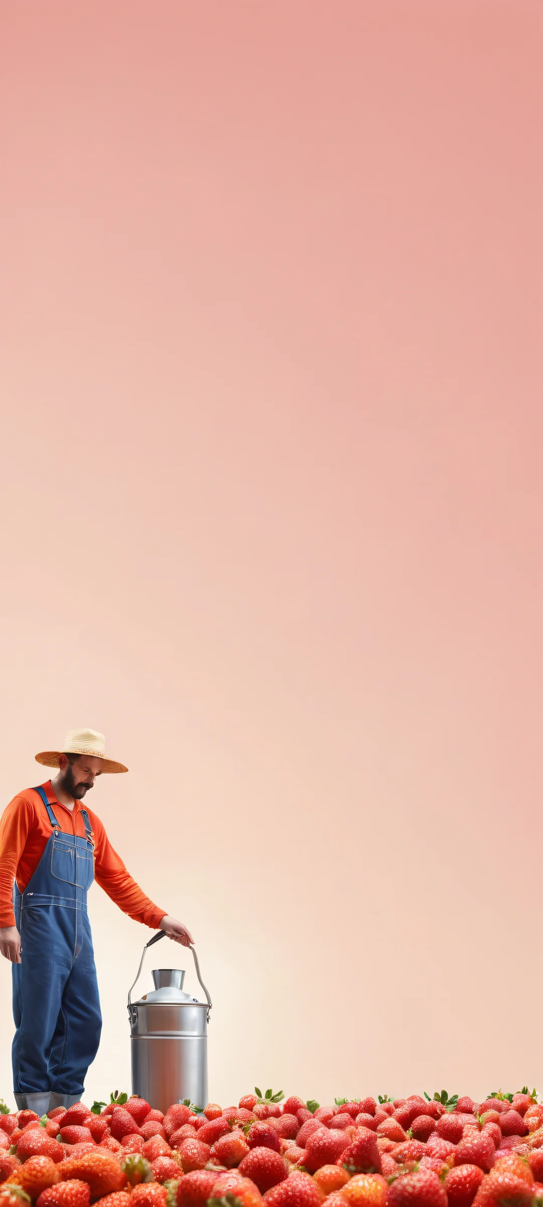 Farmfresh Bounty iPhone & Android Wallpaper A cow-sized strawberry, orange, and blueberry getting milked by a farmer on an iPhone/Android home screen.