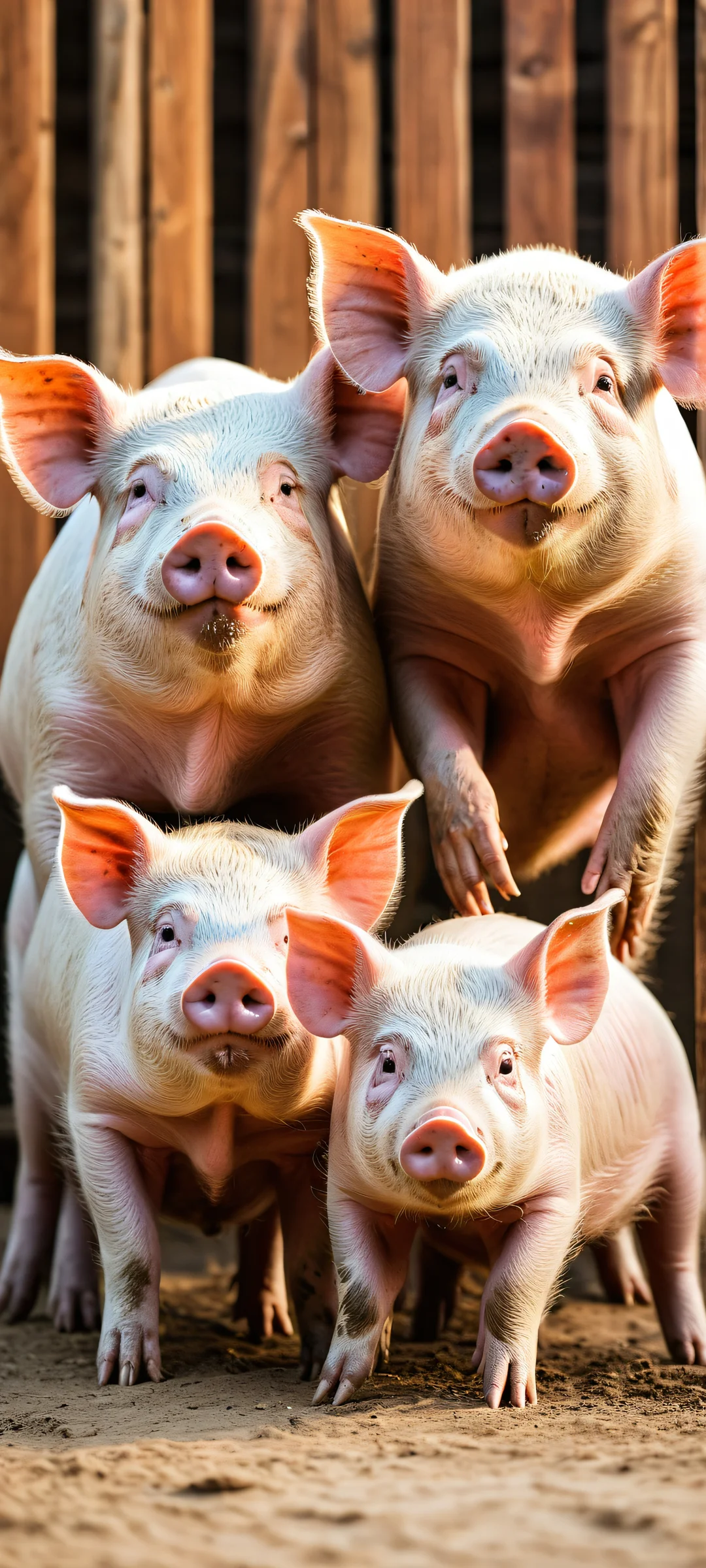 Two adorable pigs standing in a line against a clean and vast void background. iPhone用に完全に最適化, サムスンギャラクシー, と Android のホーム画面.