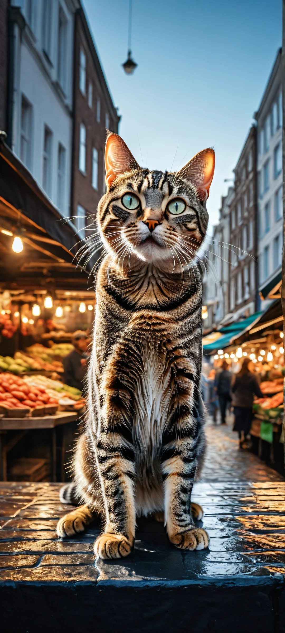 Determined tabby cat running with fish - perfectly optimized for iPhone and Android home screens