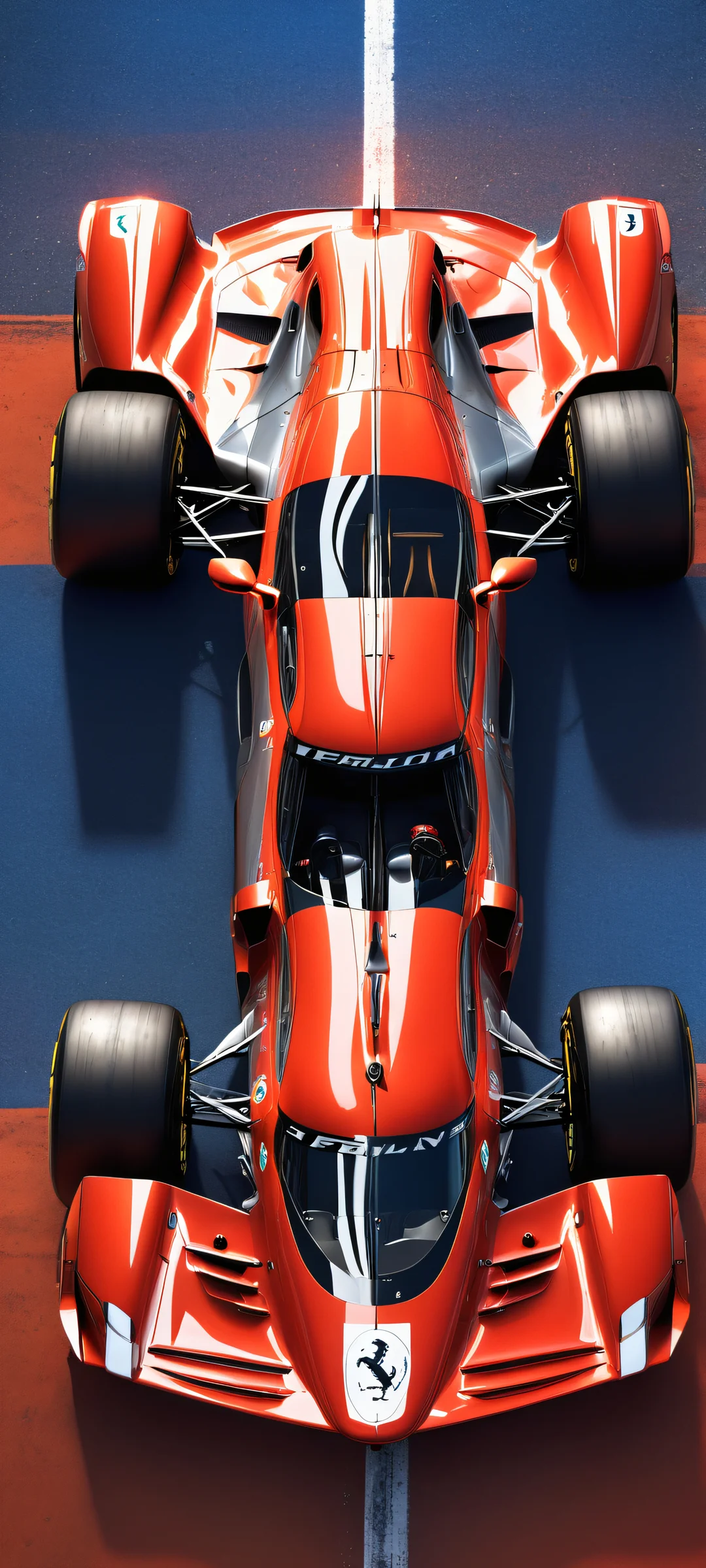 A breathtaking portrait of a Ferrari F1 car on an iPhone or Android phone's home screen, with intricate details and a blurred background.