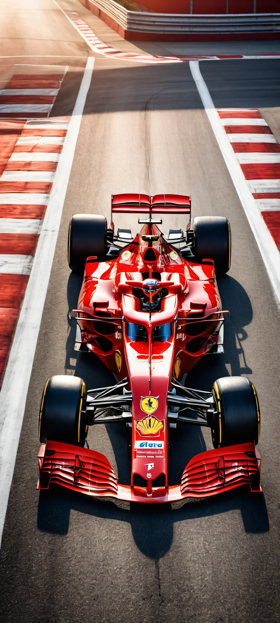 Ferrari Formula Frenzy 2K Mobile Background iPhone/Android-compatible stunning digital artwork of Ferrari's iconic Formula 1 car in motion, with intricate micro-details and ray-traced reflections