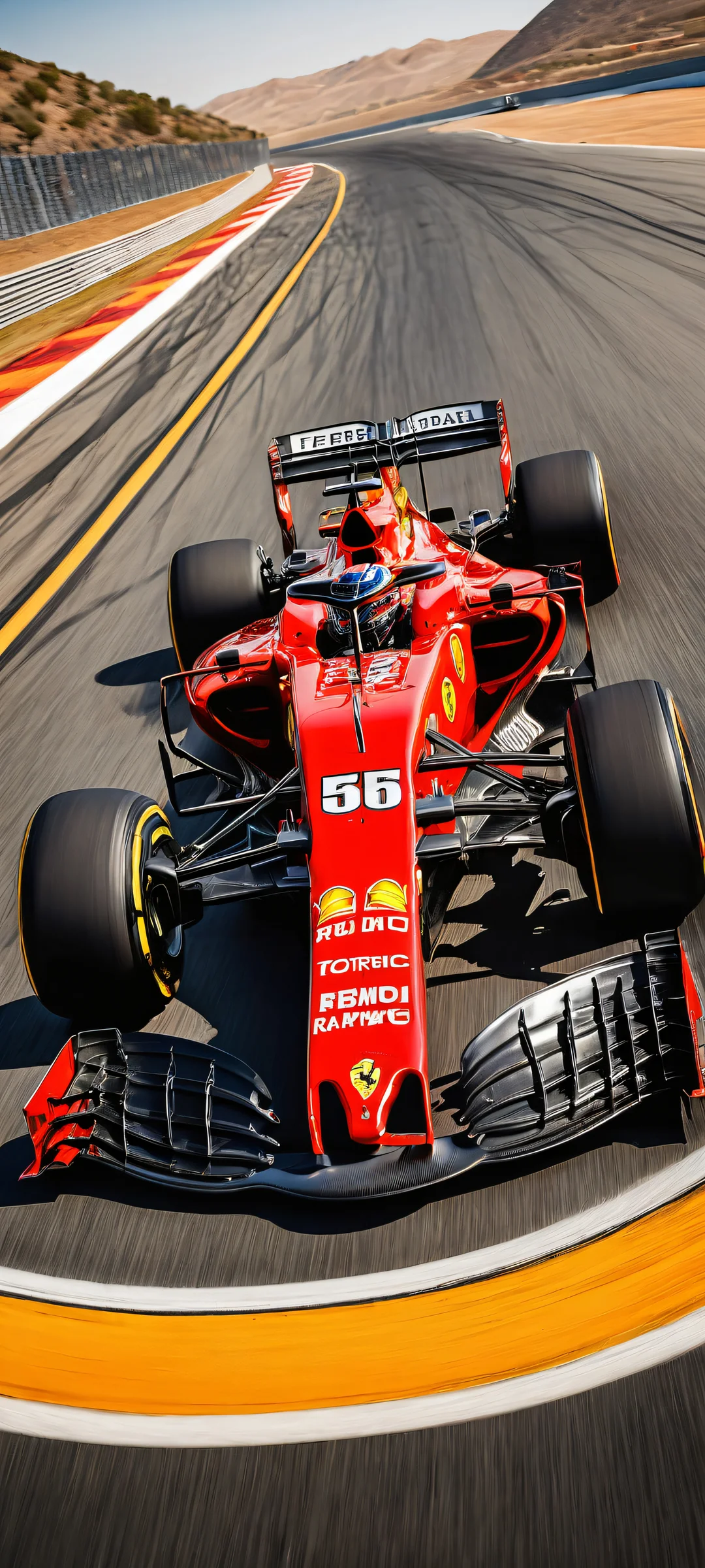 A breathtaking Ferrari artwork on a blurred Formula 1 track, perfect for your iPhone or Android home screen.