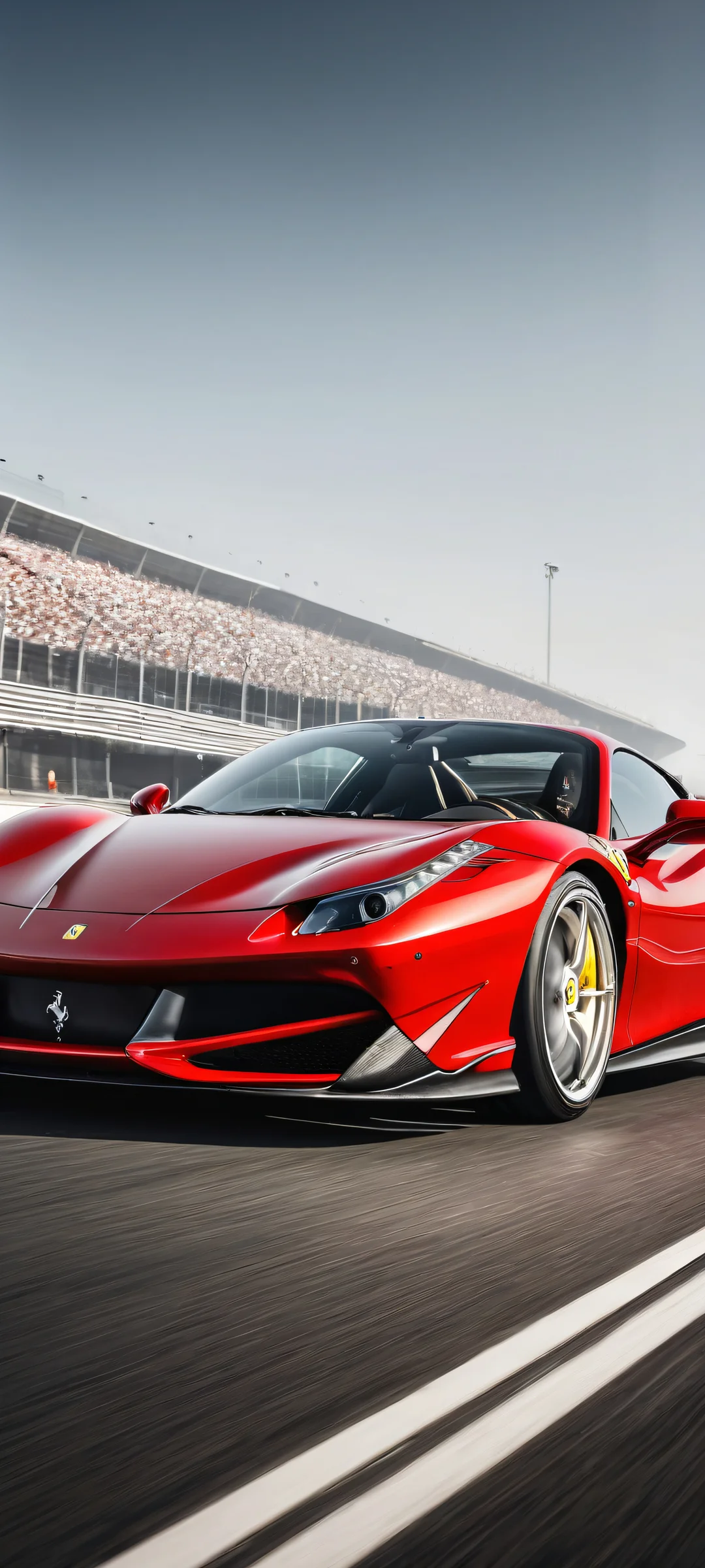 Breathtaking vertical portrait of Ferrari on a racing track, perfekt optimiert für iPhone- und Android-Startbildschirme