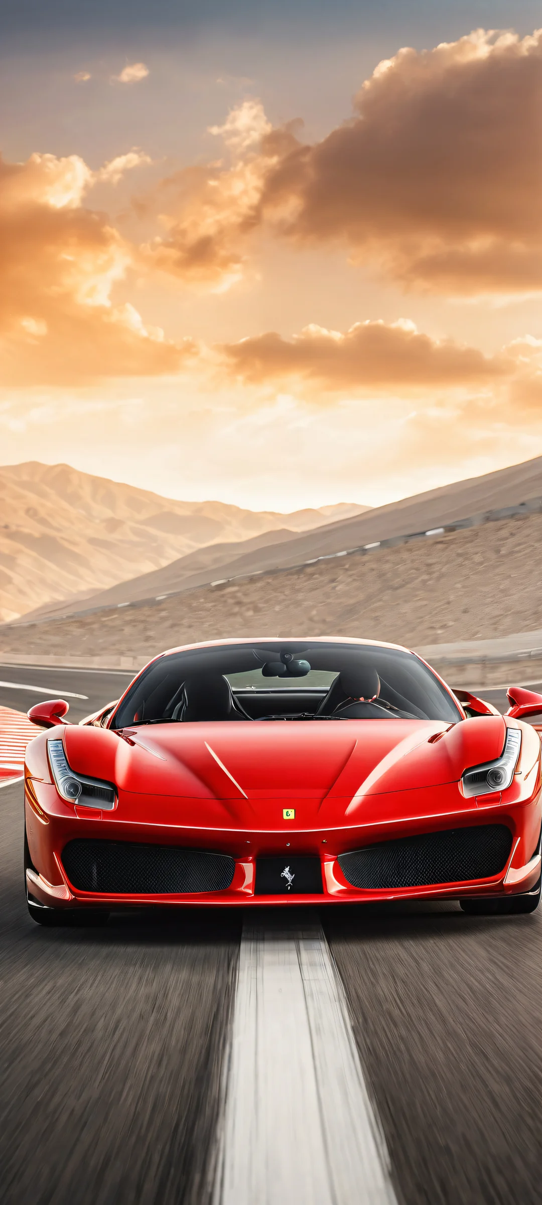 A speeding Ferrari on a blurred race track - parfaitement optimisé pour les écrans d'accueil iPhone/Android.