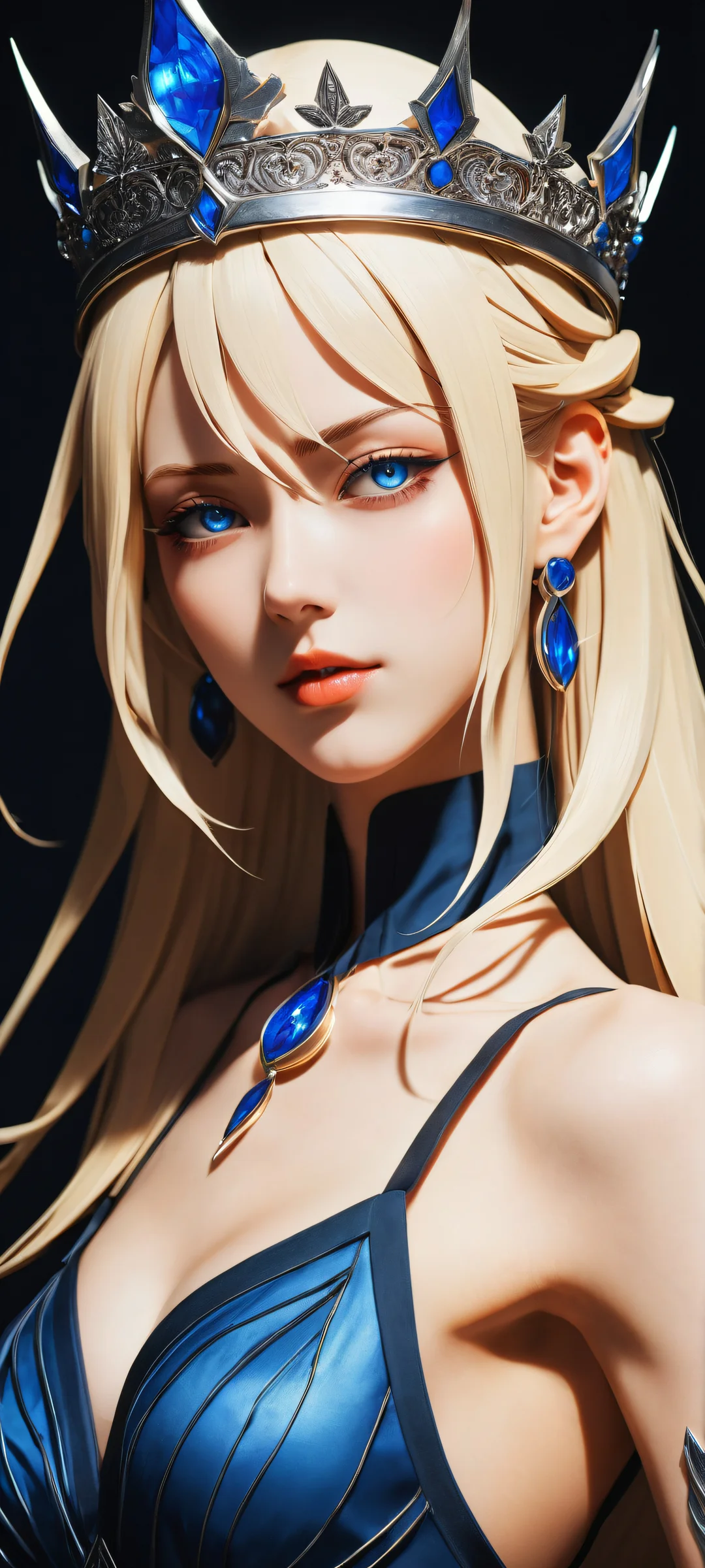 Anime girls amidst intricate crown details against a pure void, iPhone/Androidのホーム画面に最適. This masterpiece features striking contrast, luminescent accents, and deep rich colors.