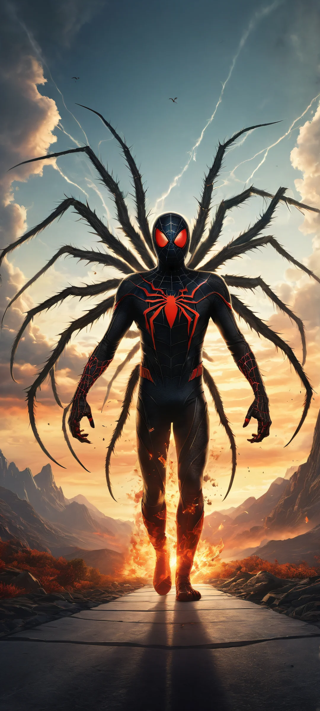 A terrified human figure fleeing from a cat-spider hybrid invasion on iPhone and Android.