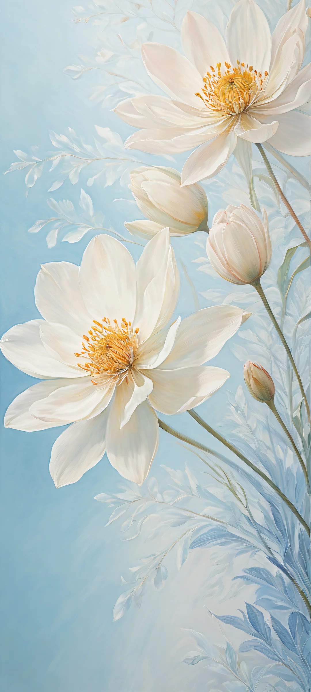 Delicate floral patterns against a clean canvas, parfaitement optimisé pour les écrans d'accueil iPhone et Android.