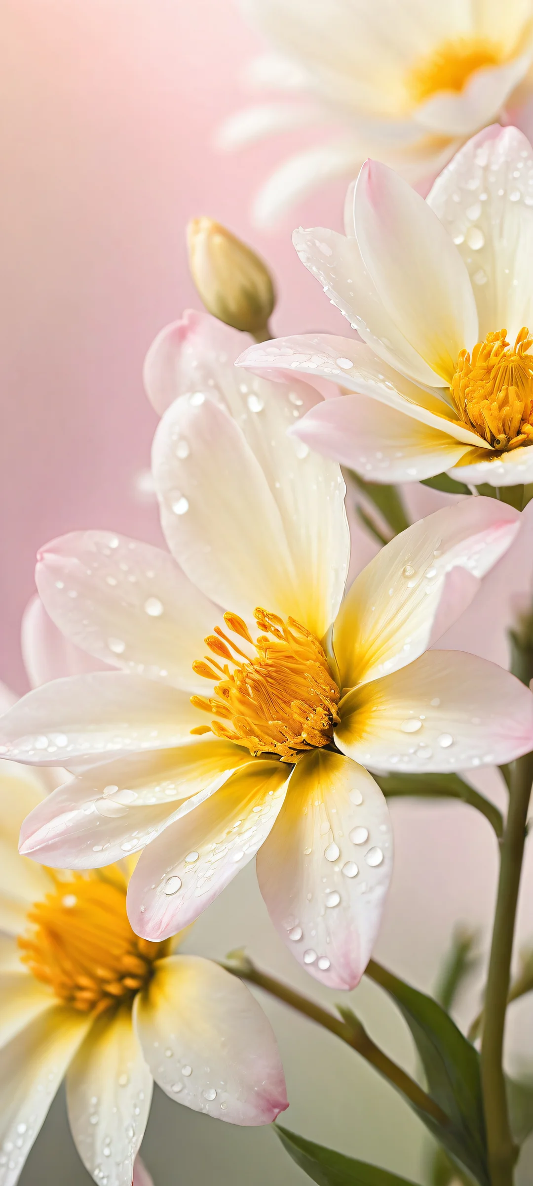 Beautiful flowers on a clean white background for iPhone/Android wallpapers.