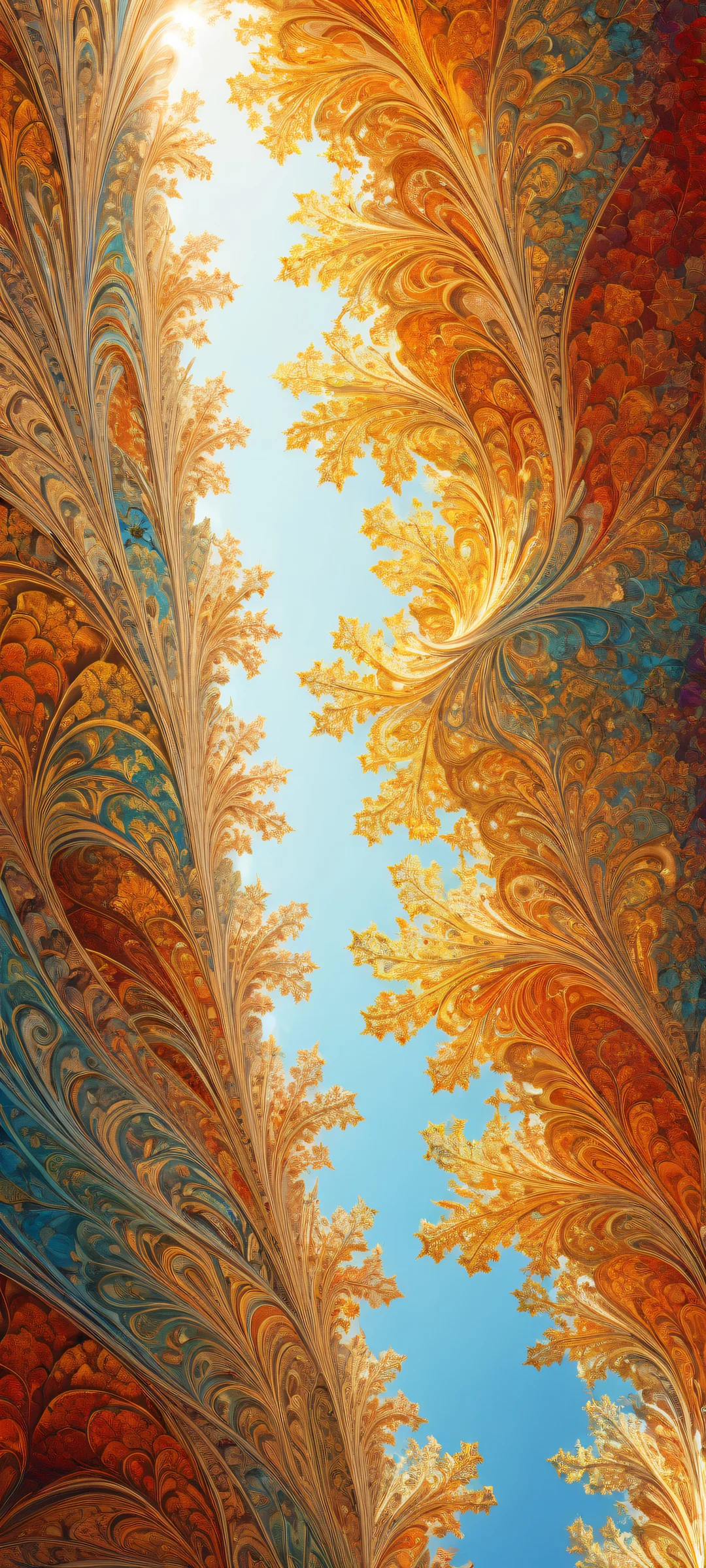 Beautiful fractal artwork for iPhone and Android wallpapers, with intricate micro-details and a pristine void top half.