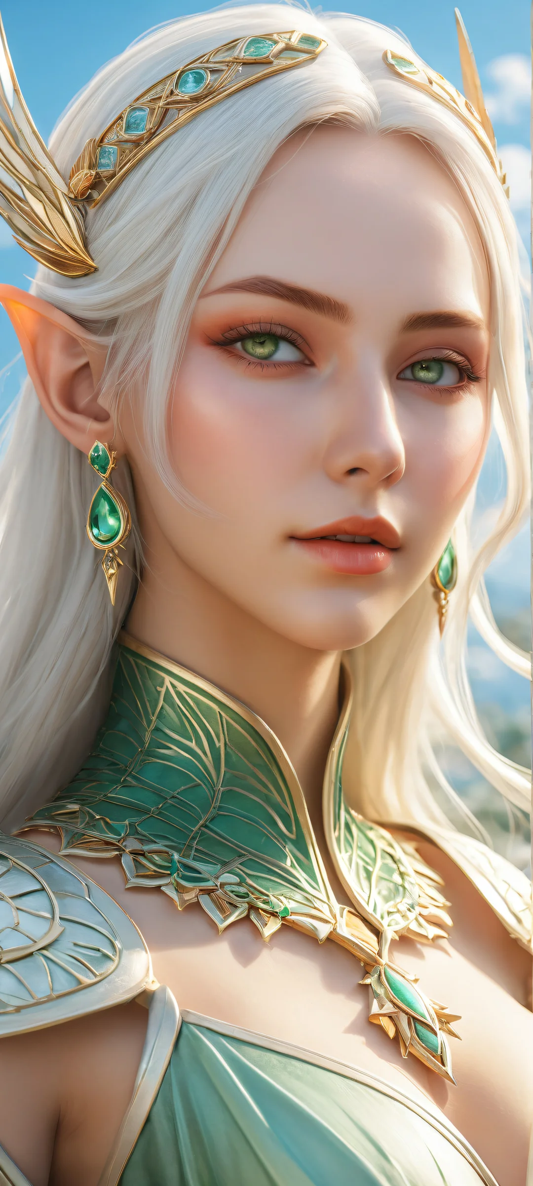 Frieren standing against a majestic sky on a pure void background for iPhone and Android screens, with intricate details and award-winning digital art.