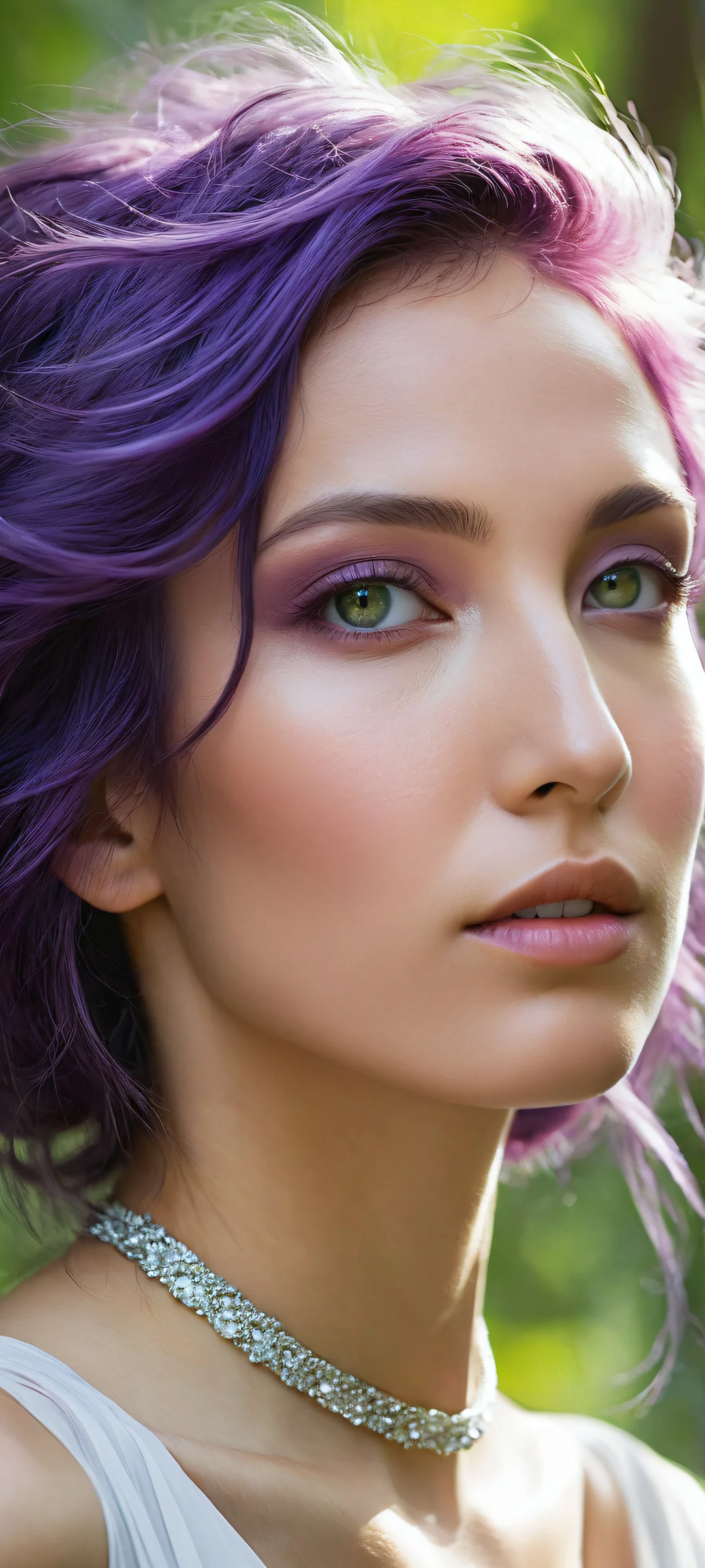 A serene and otherworldly portrait of Frieren on a clear blue sky with vibrant trees, perfeitamente otimizado para telas iniciais de iPhone/Android.