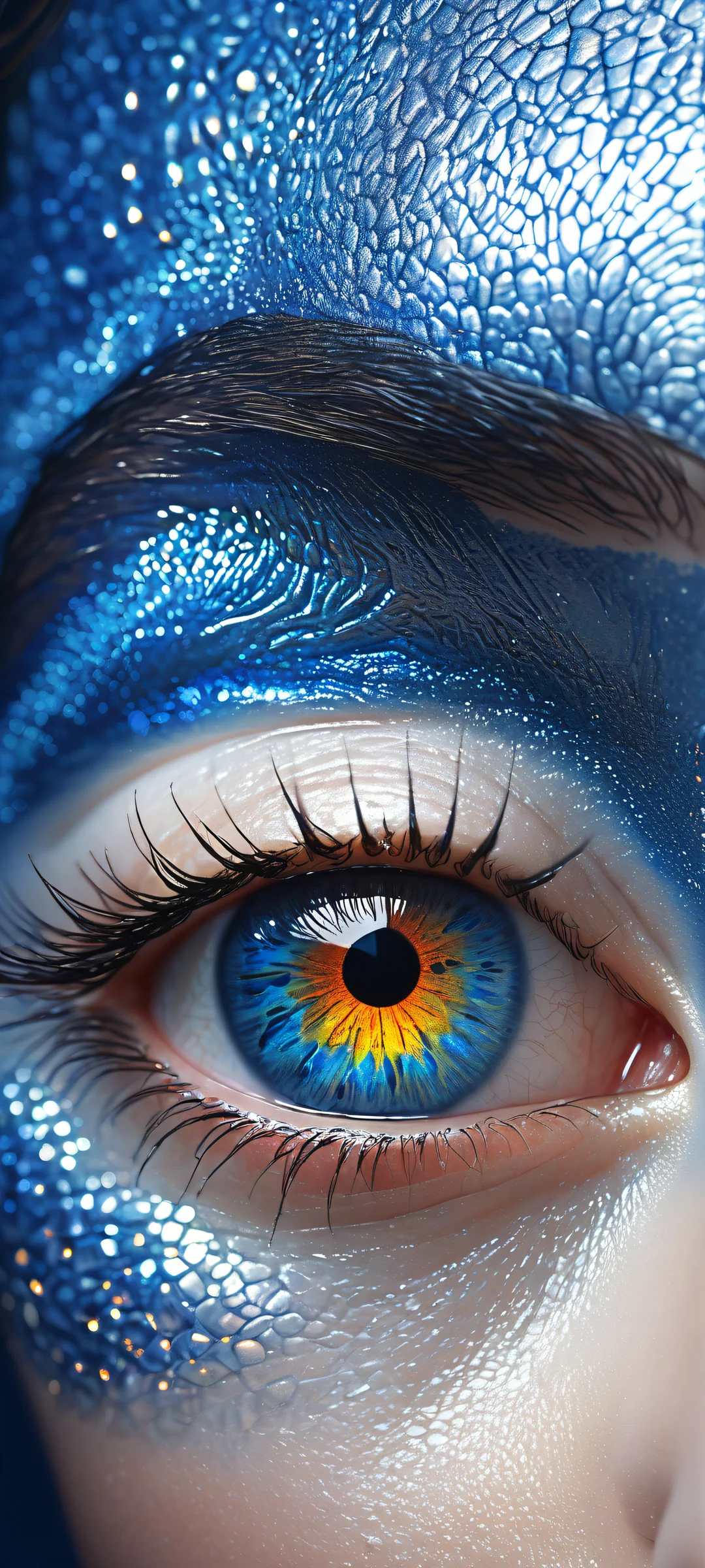 Majestic Frieren creature with glowing eyes on a clean void background, iPhone と Android のホーム画面に完全に最適化.